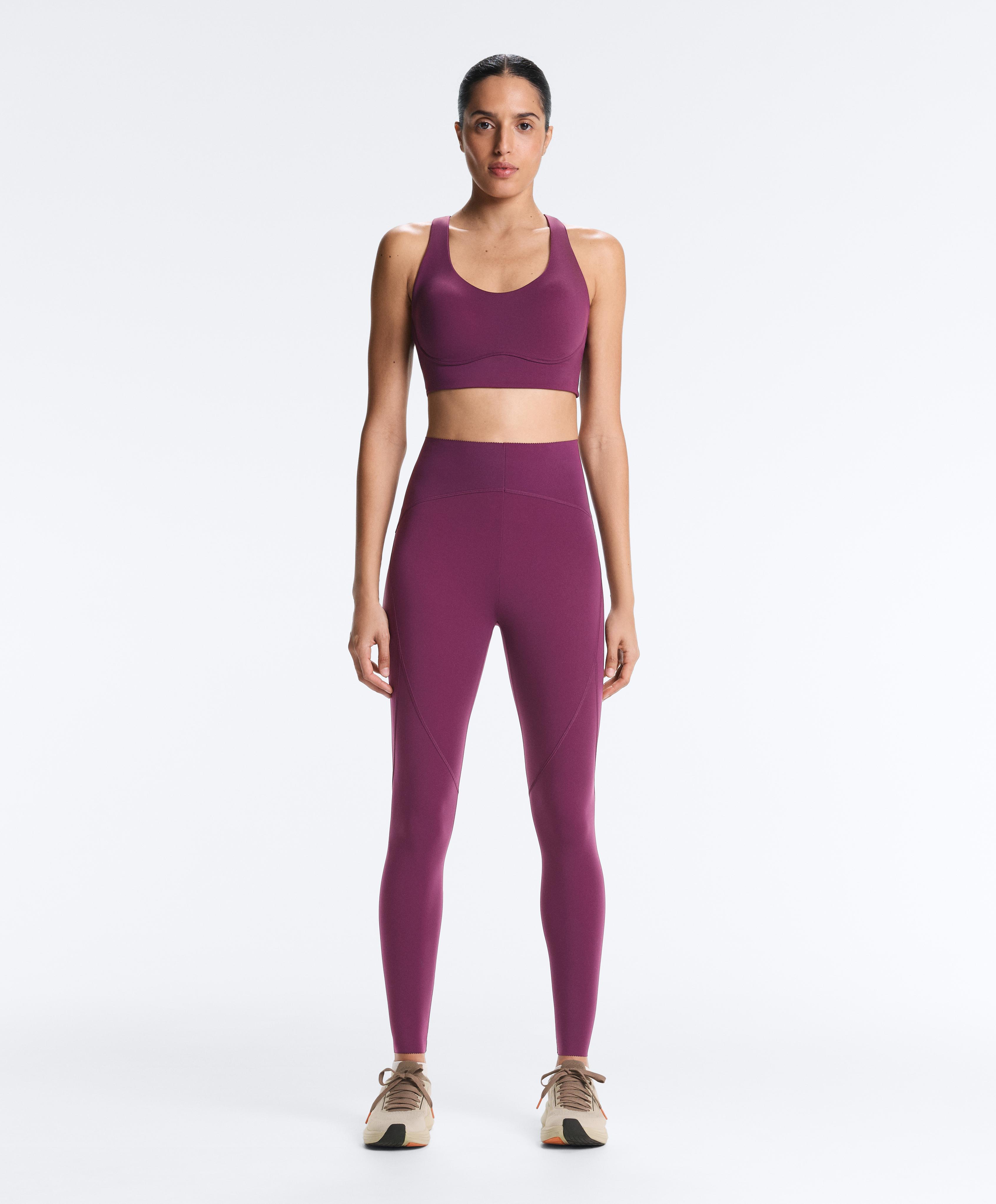 Medium-support compressive bra with cups — DARK PLUM