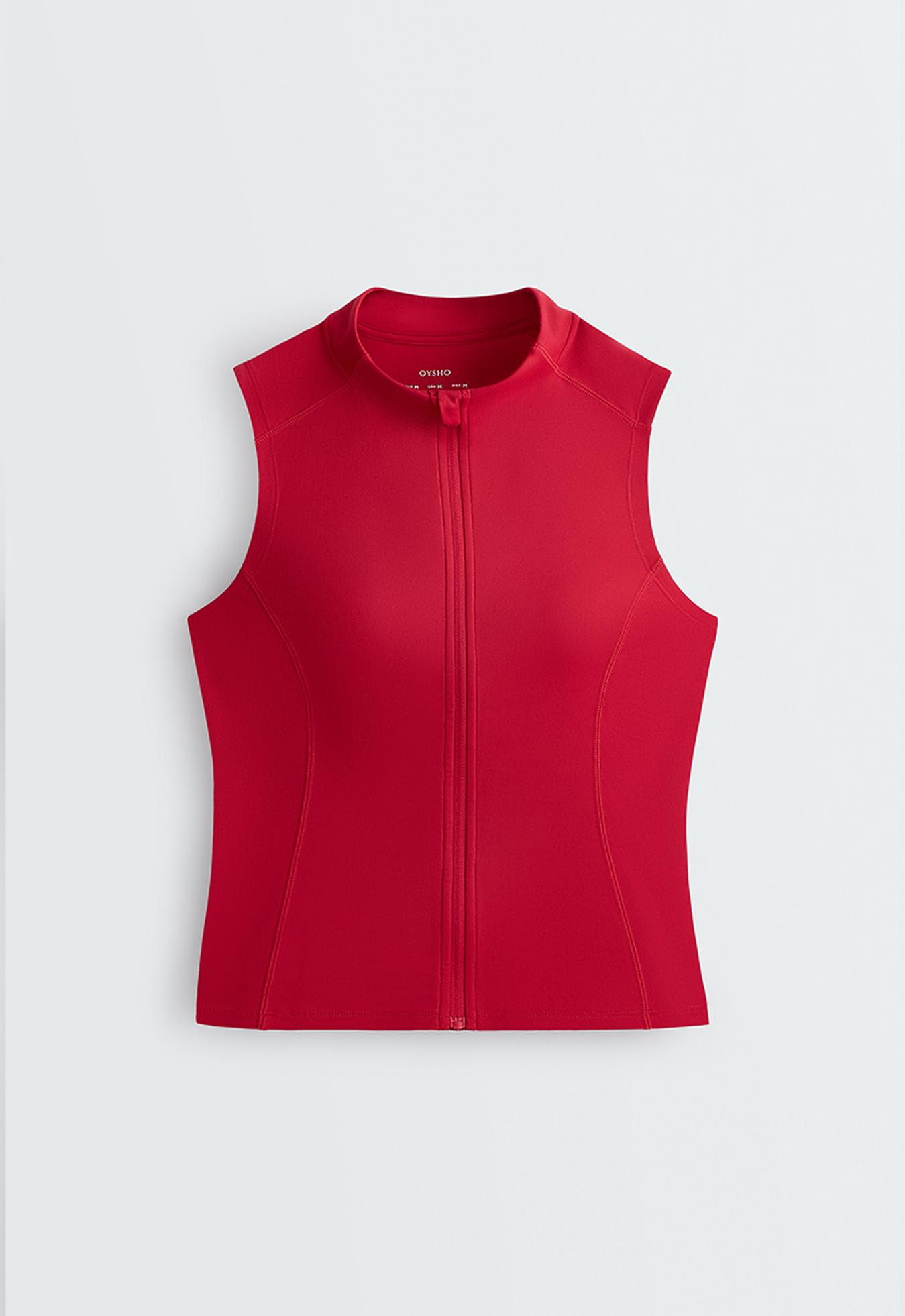 Sleeveless zip T-shirt — STRAWBERRY