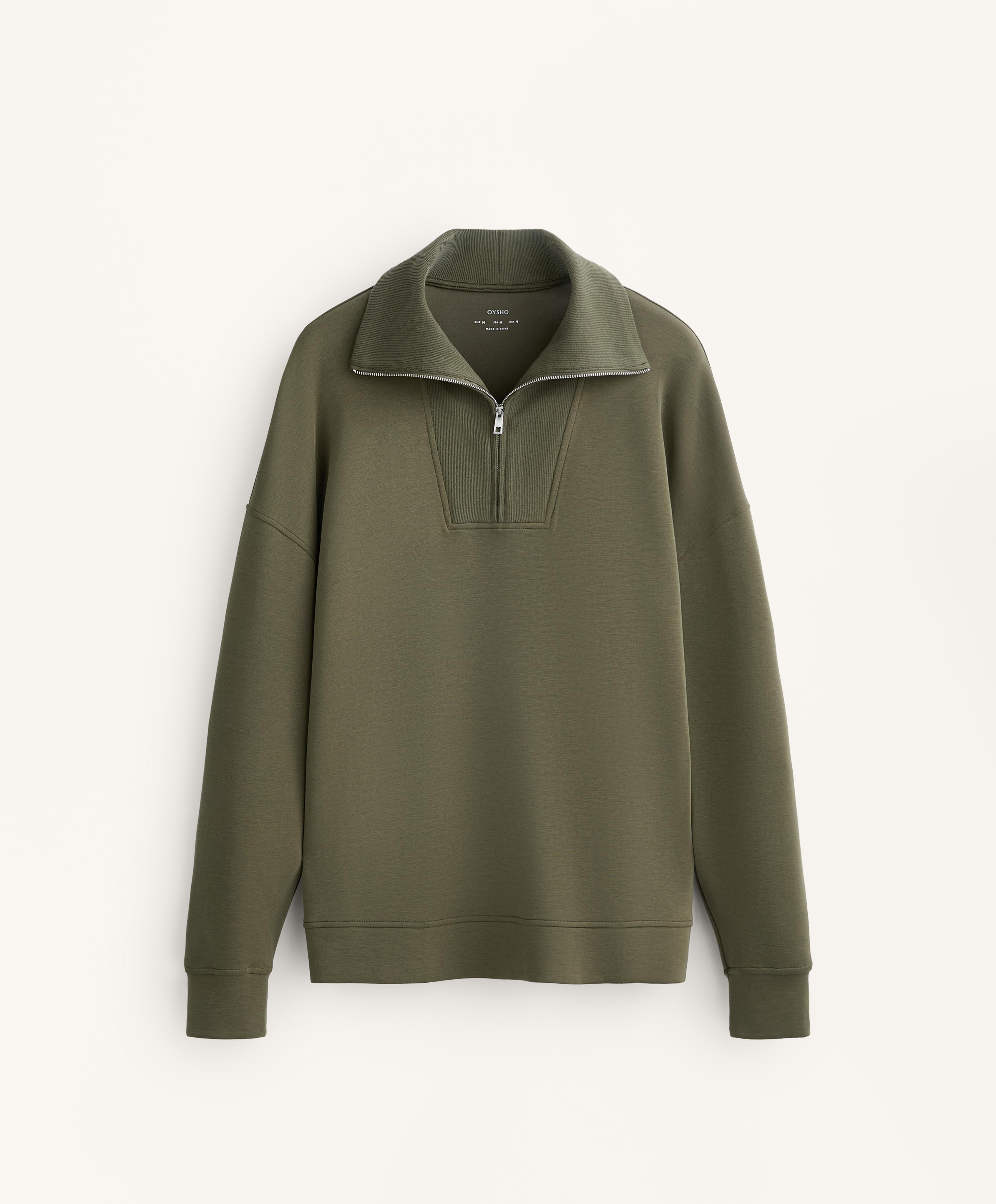 Sudadera media cremallera detalle rib con modal tacto suave