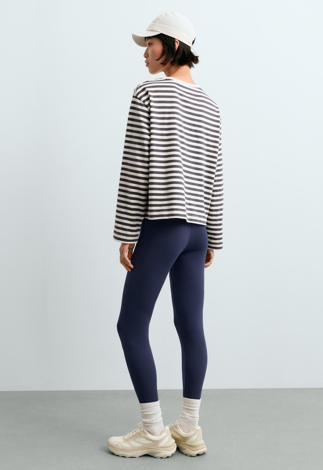 Striped 100% cotton boxy long-sleeved T-shirt — CHARCOAL GREY