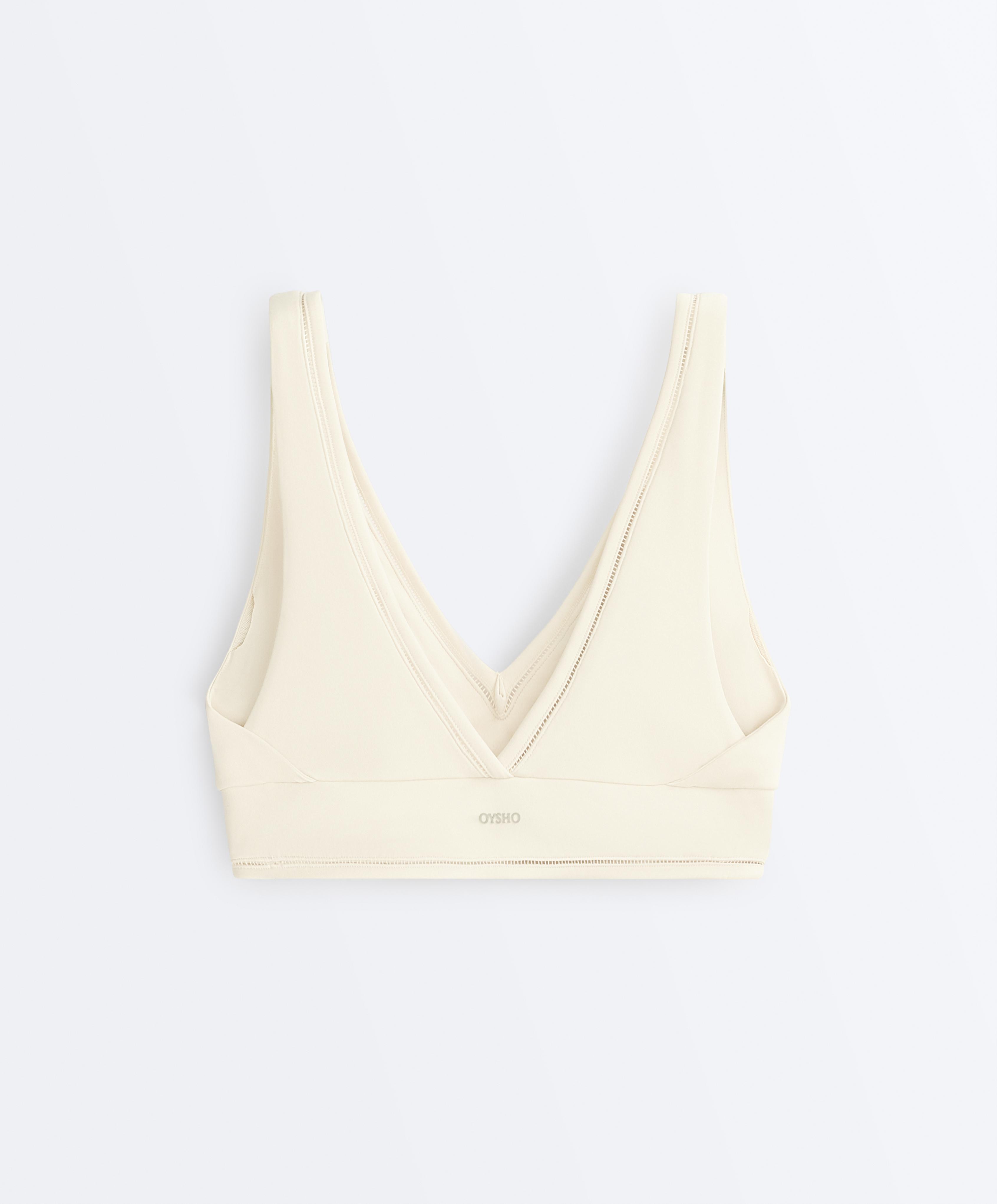 Comfortlux medium-support hemstitch sports bra — ECRU