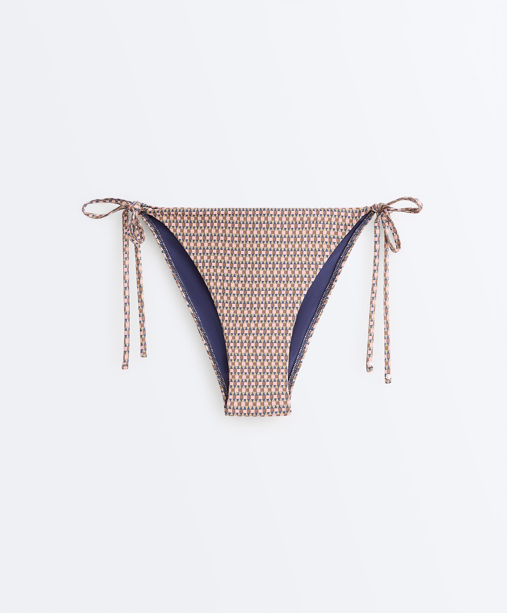 Metallic thread mini print medium-coverage bikini briefs with ties — PINK