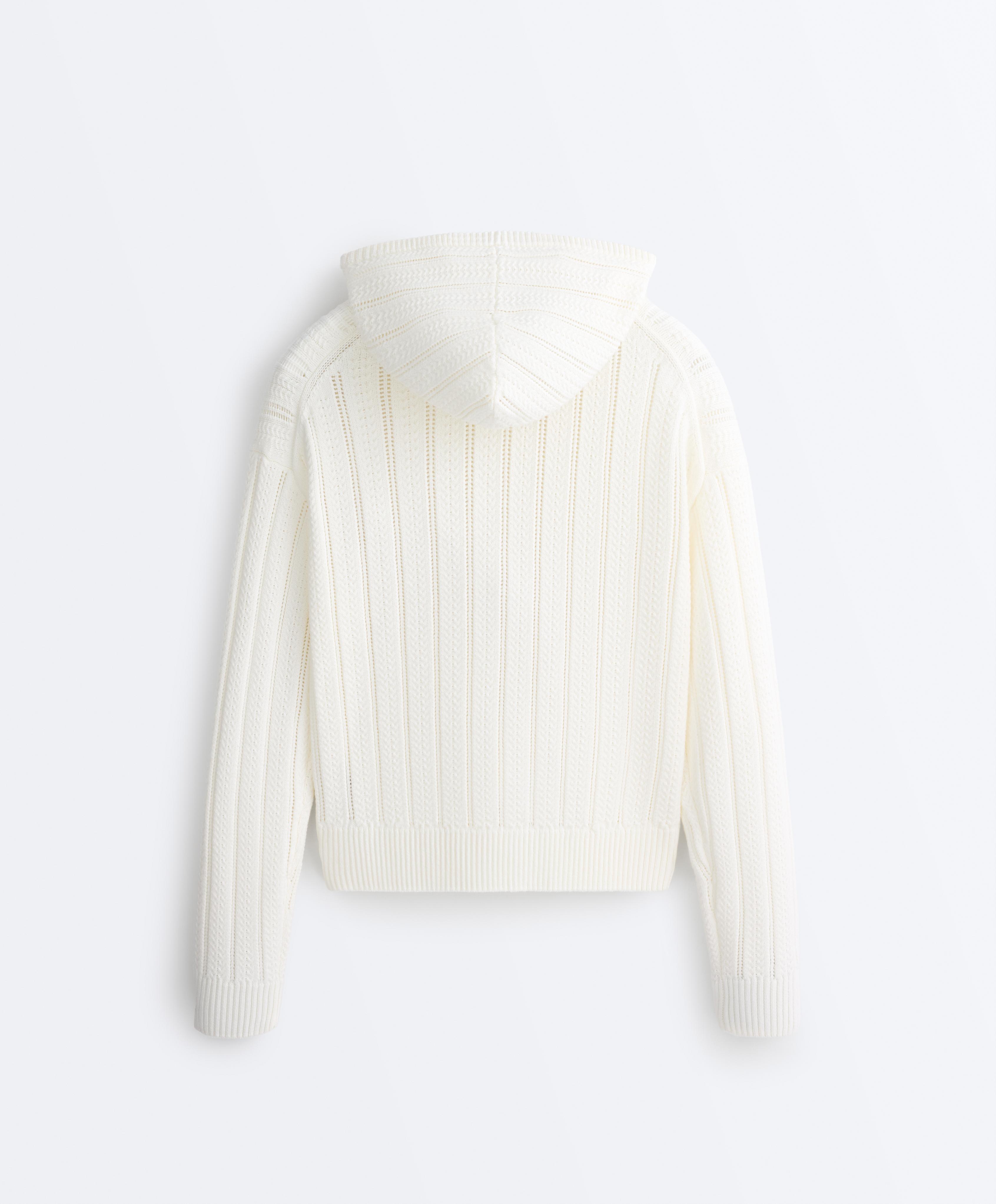 Openwork knit hooded jacket — WHITE