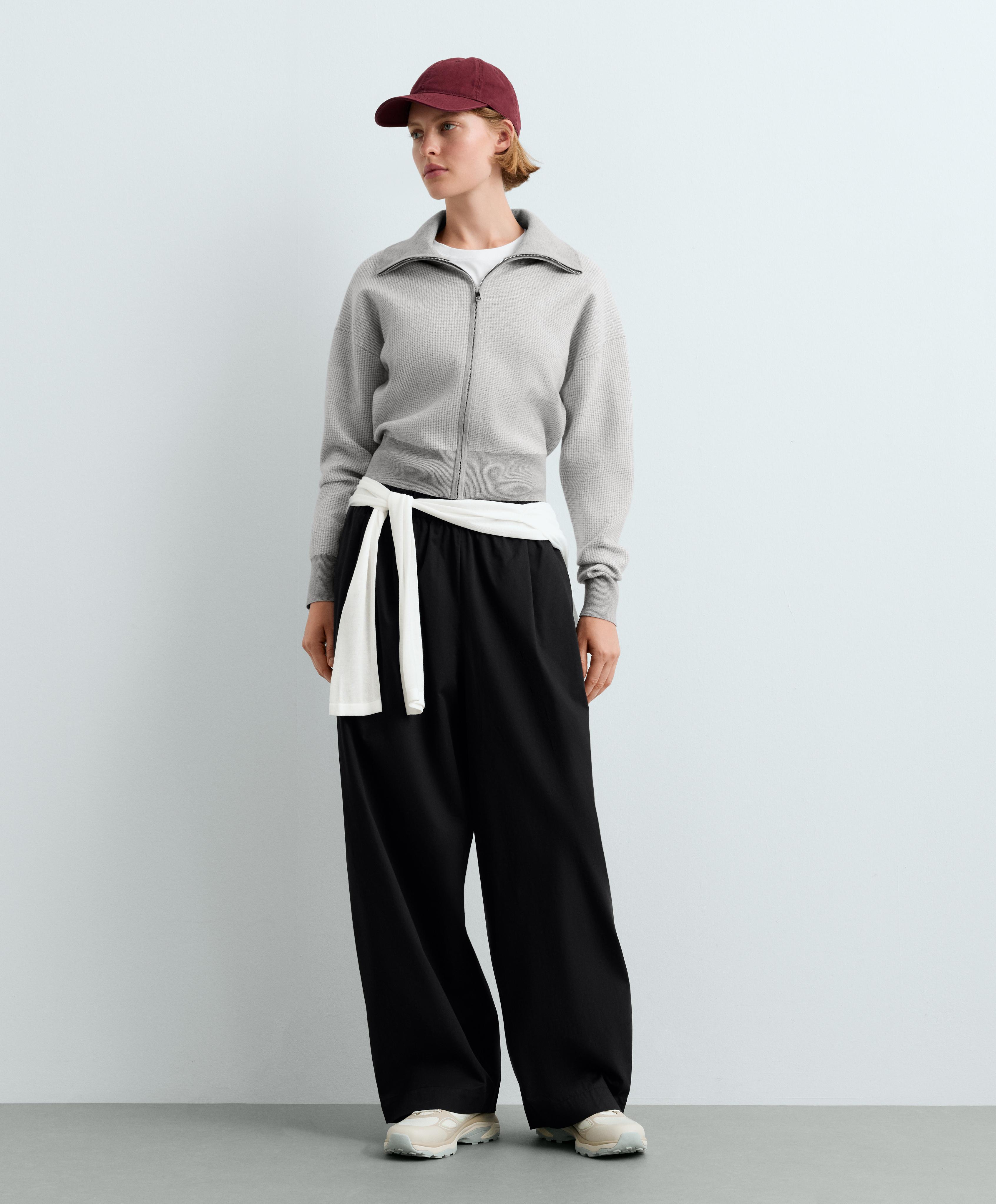 High neck contrast knit jacket — PALE GREY