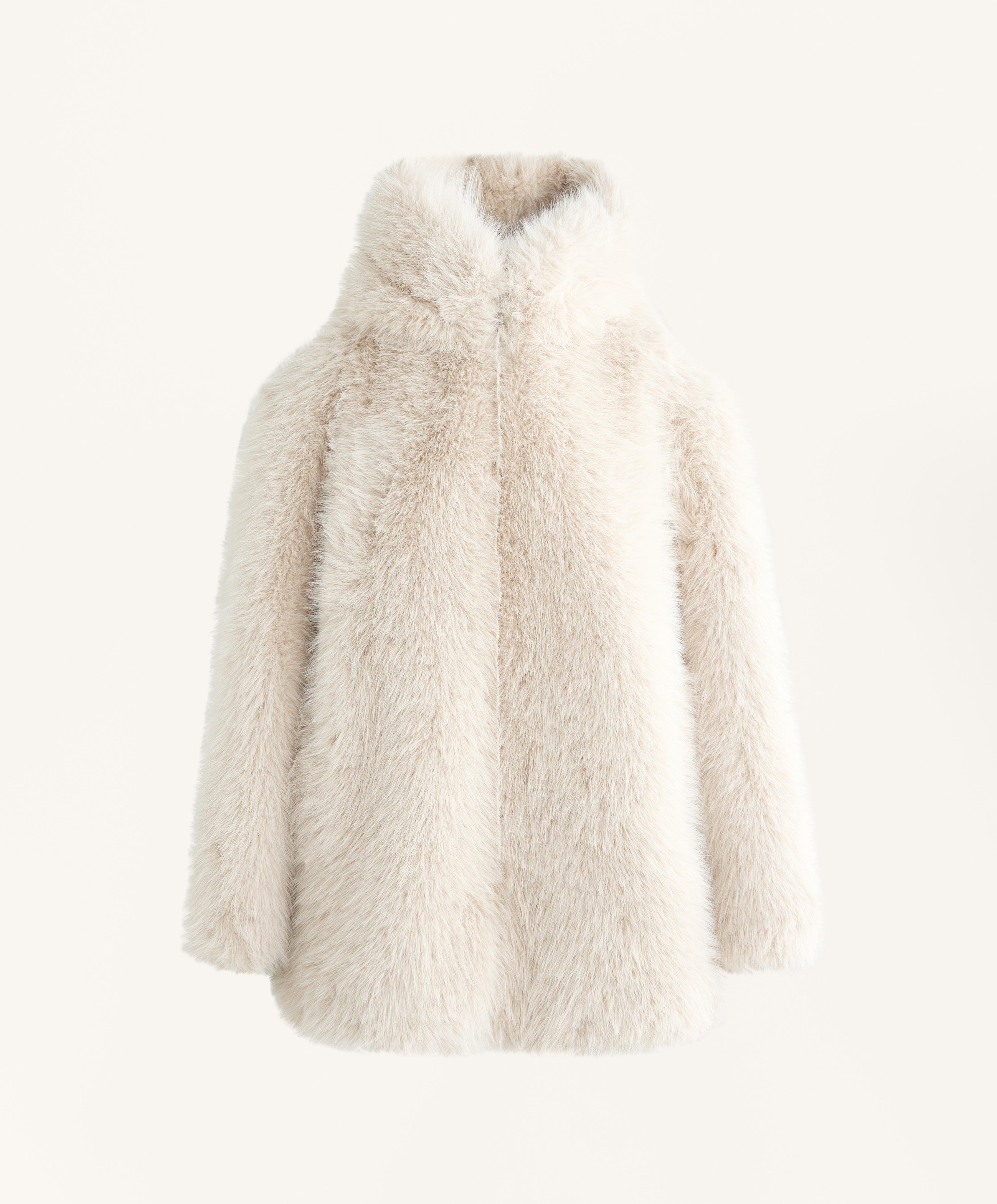 Faux fur hooded jacket — OATMEAL