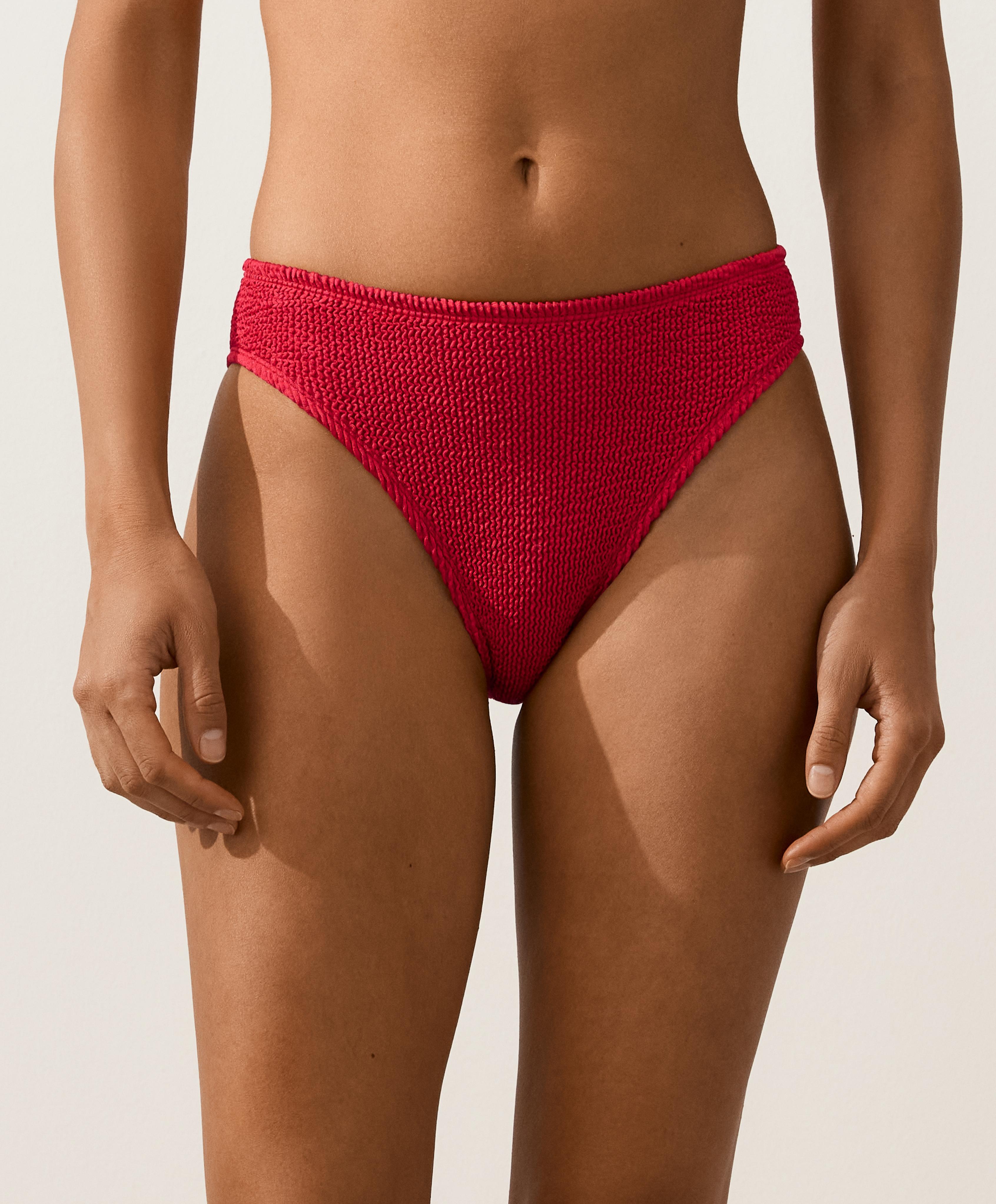 Medium-coverage U-cut crinkle bikini briefs — GERANIUM RED