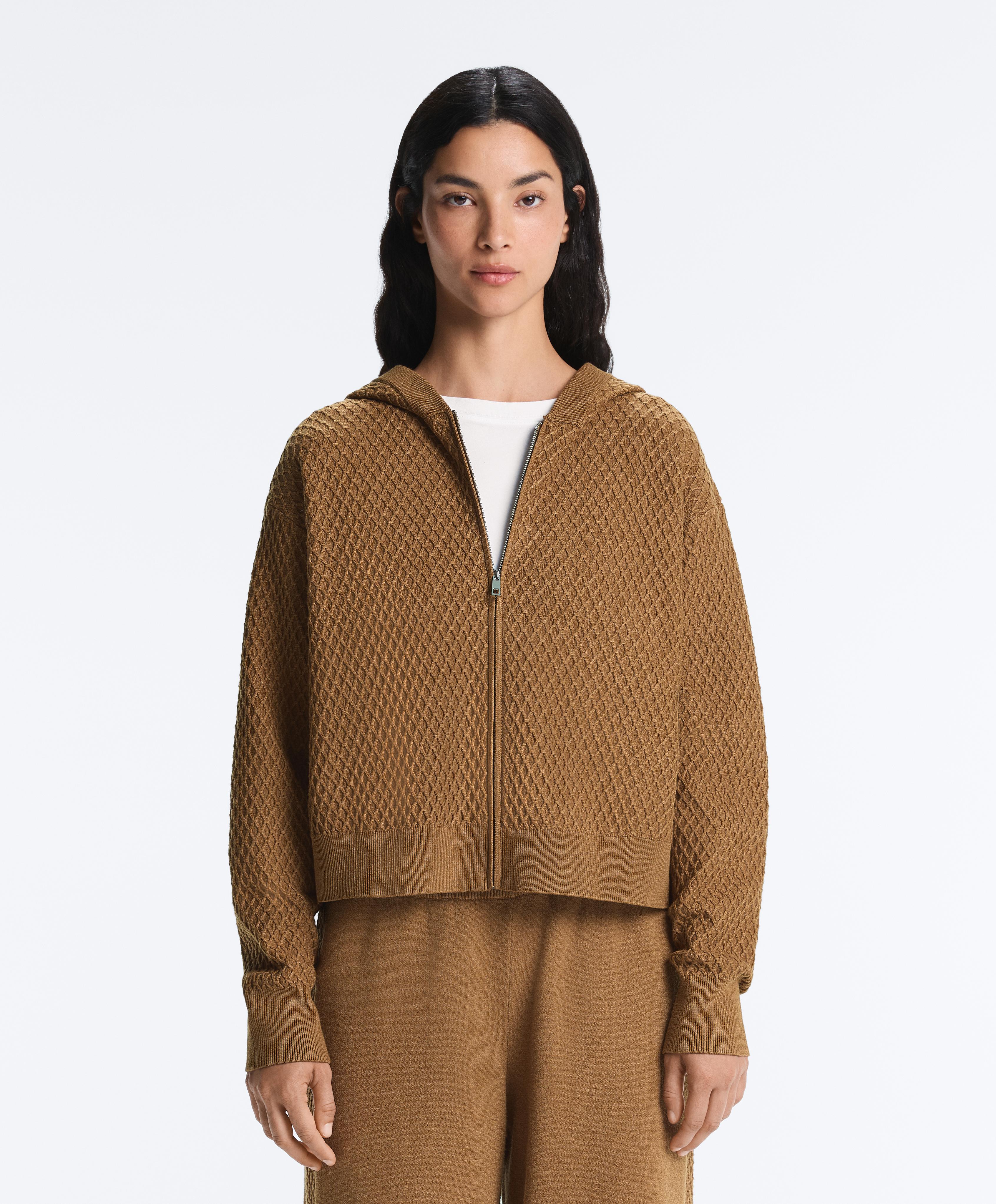 Structured knit hooded jacket — COPPER