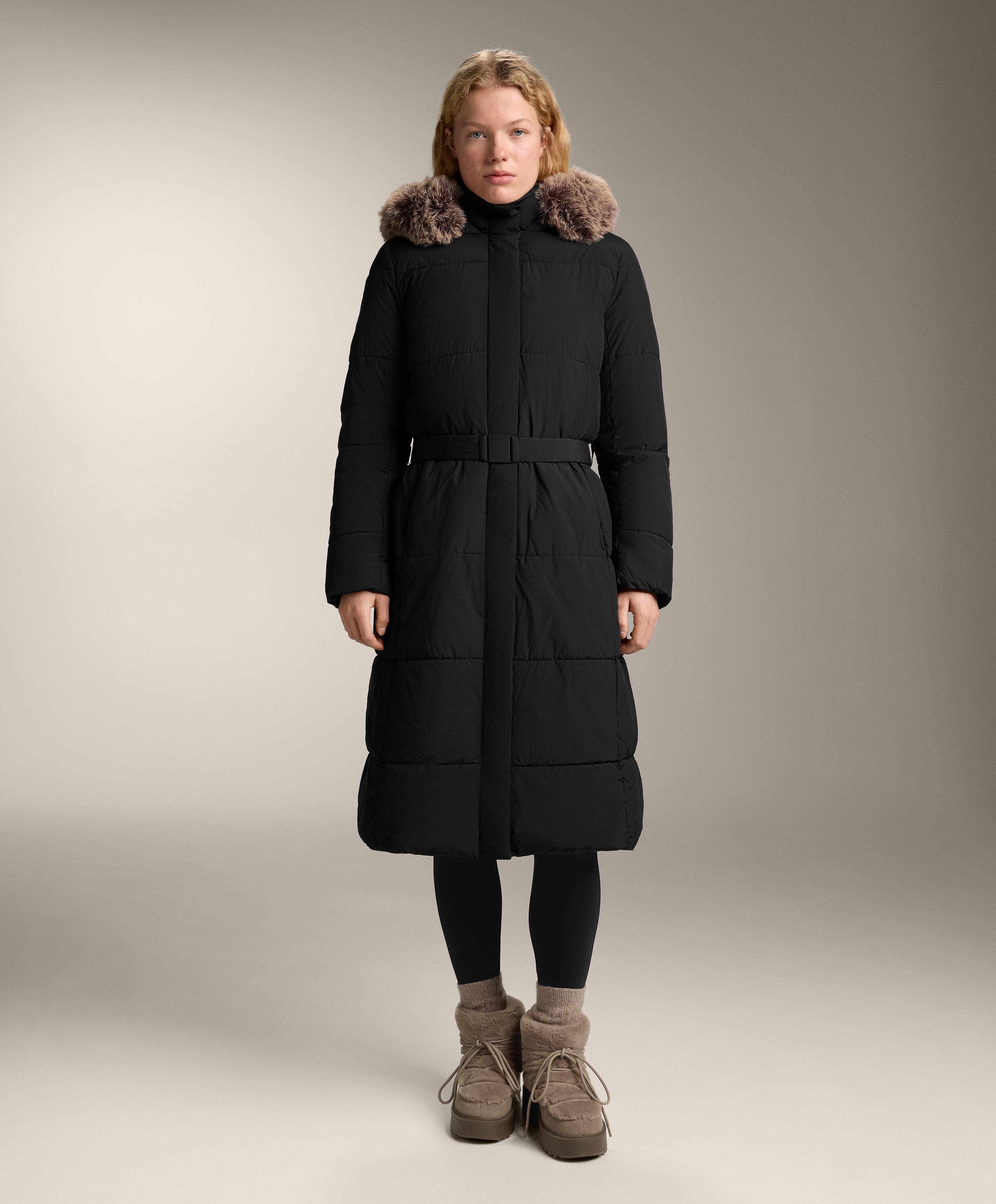 Primaloft® water-repellent long padded jacket — BLACK