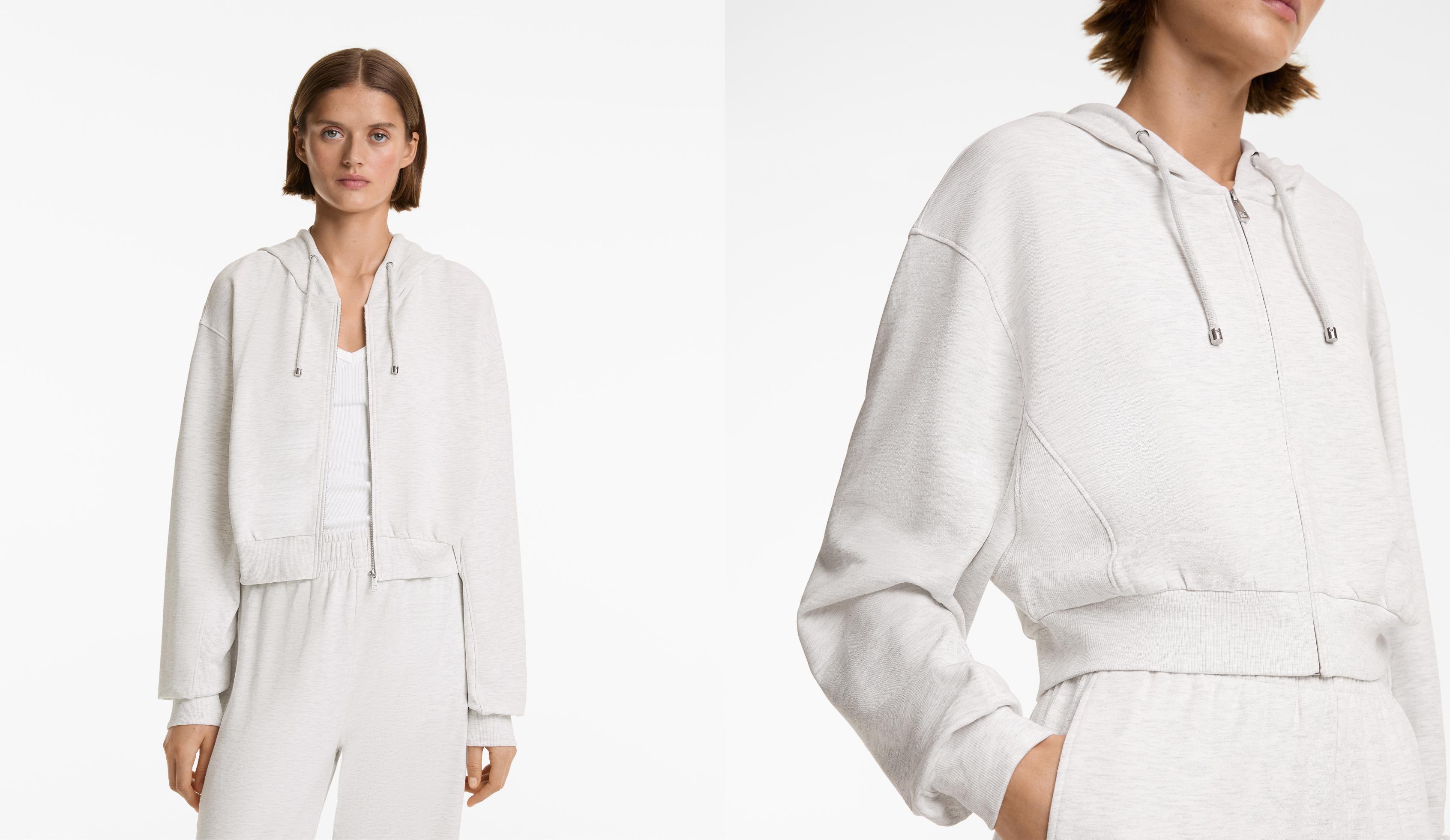 Chaqueta crop capucha detalle rib con algodón y modal