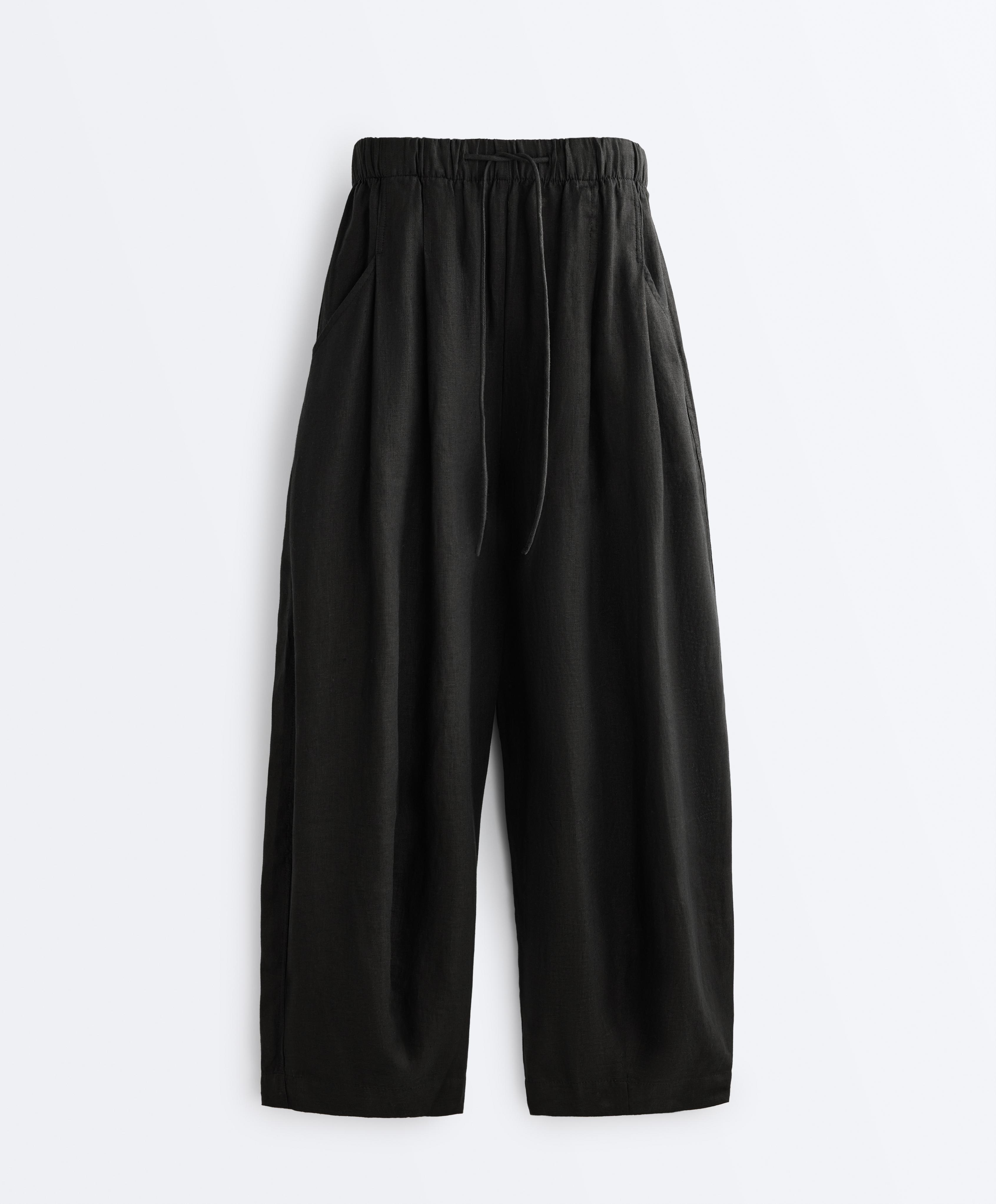 100% linen balloon trousers — BLACK