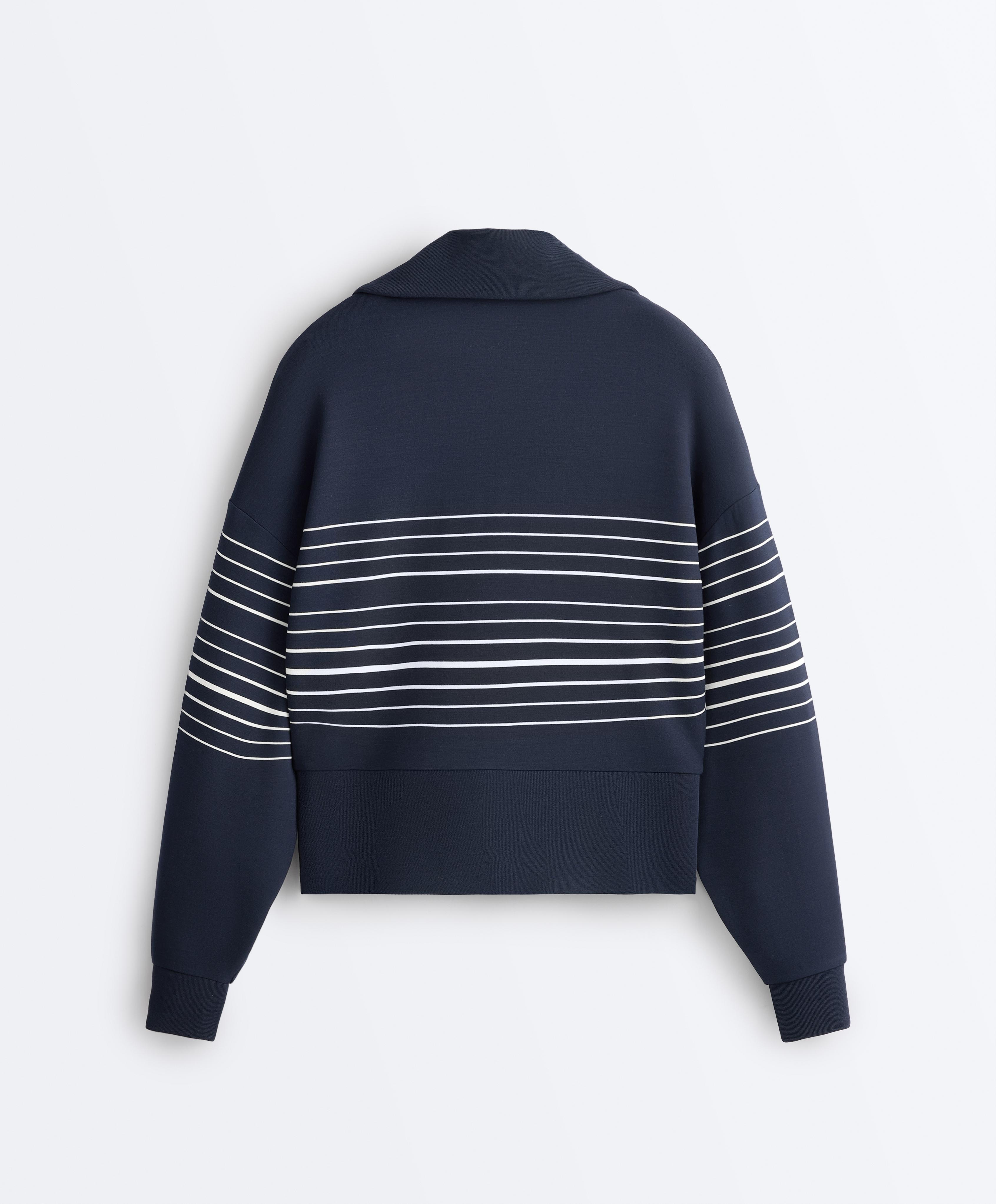Soft-touch striped sailor jacket with modal — NAVY BLUE