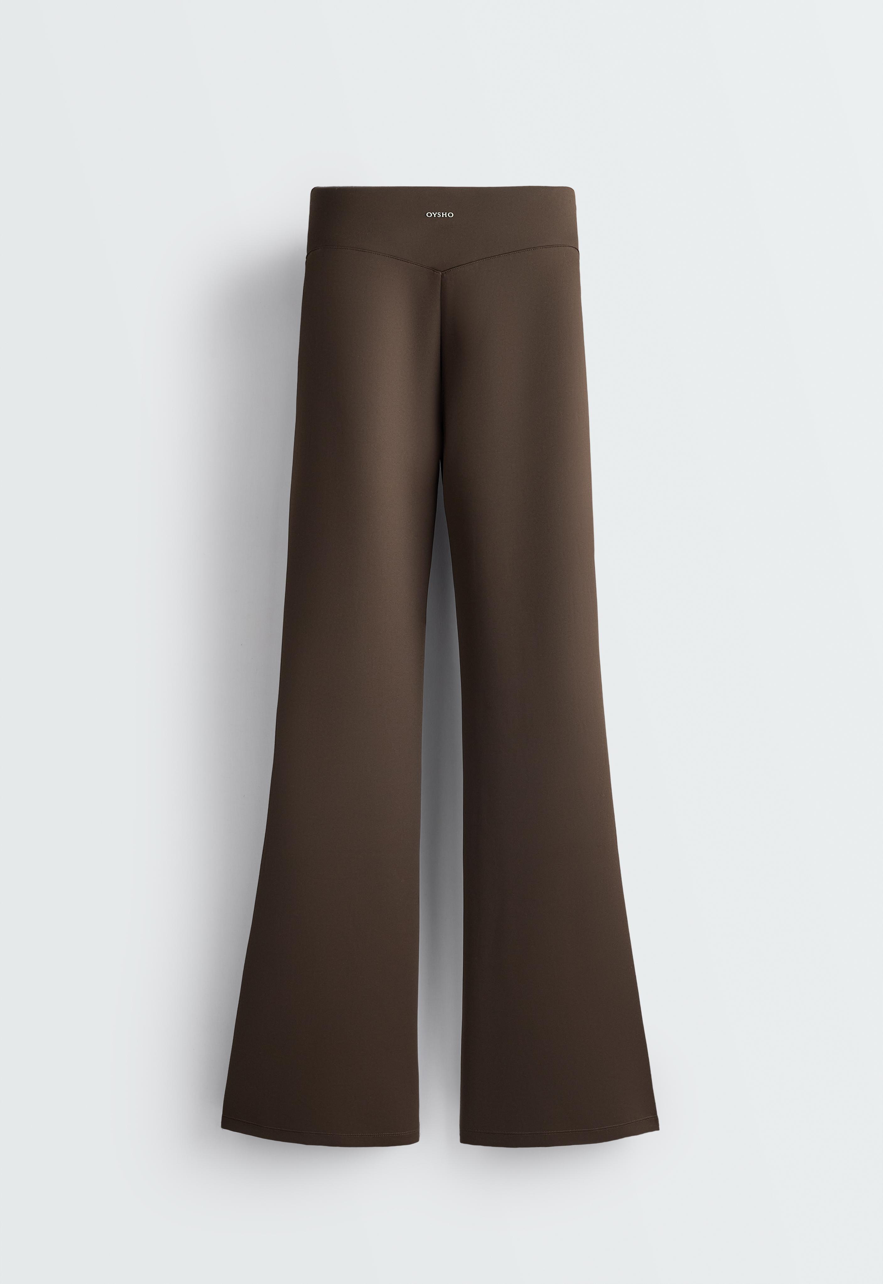 Neoprene-effect high rise flare trousers — BROWN
