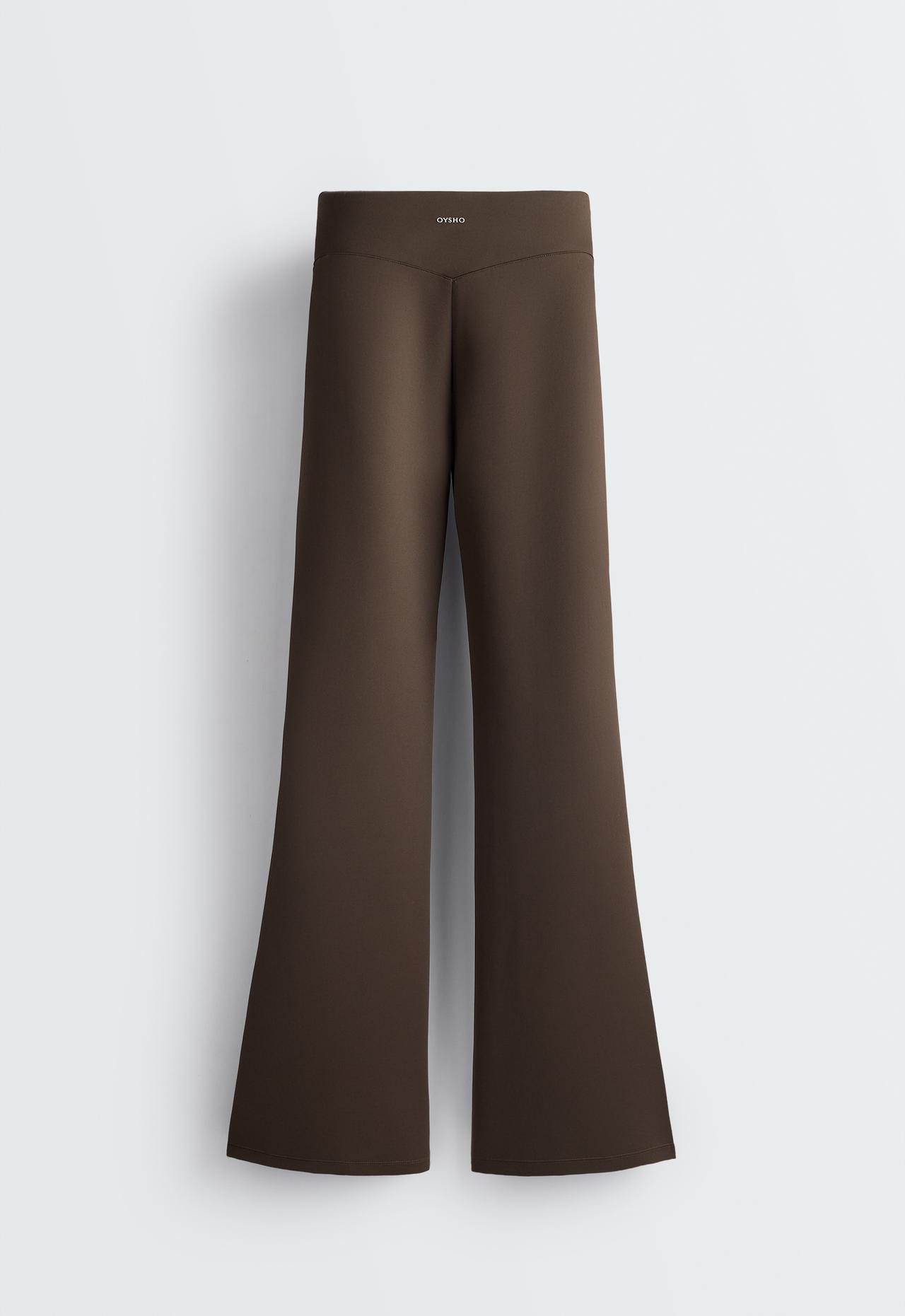 Neoprene-effect high rise flare trousers — BROWN