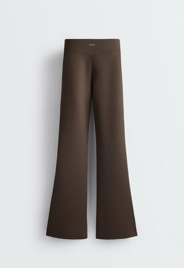Neoprene-effect high rise flare trousers — BROWN 6