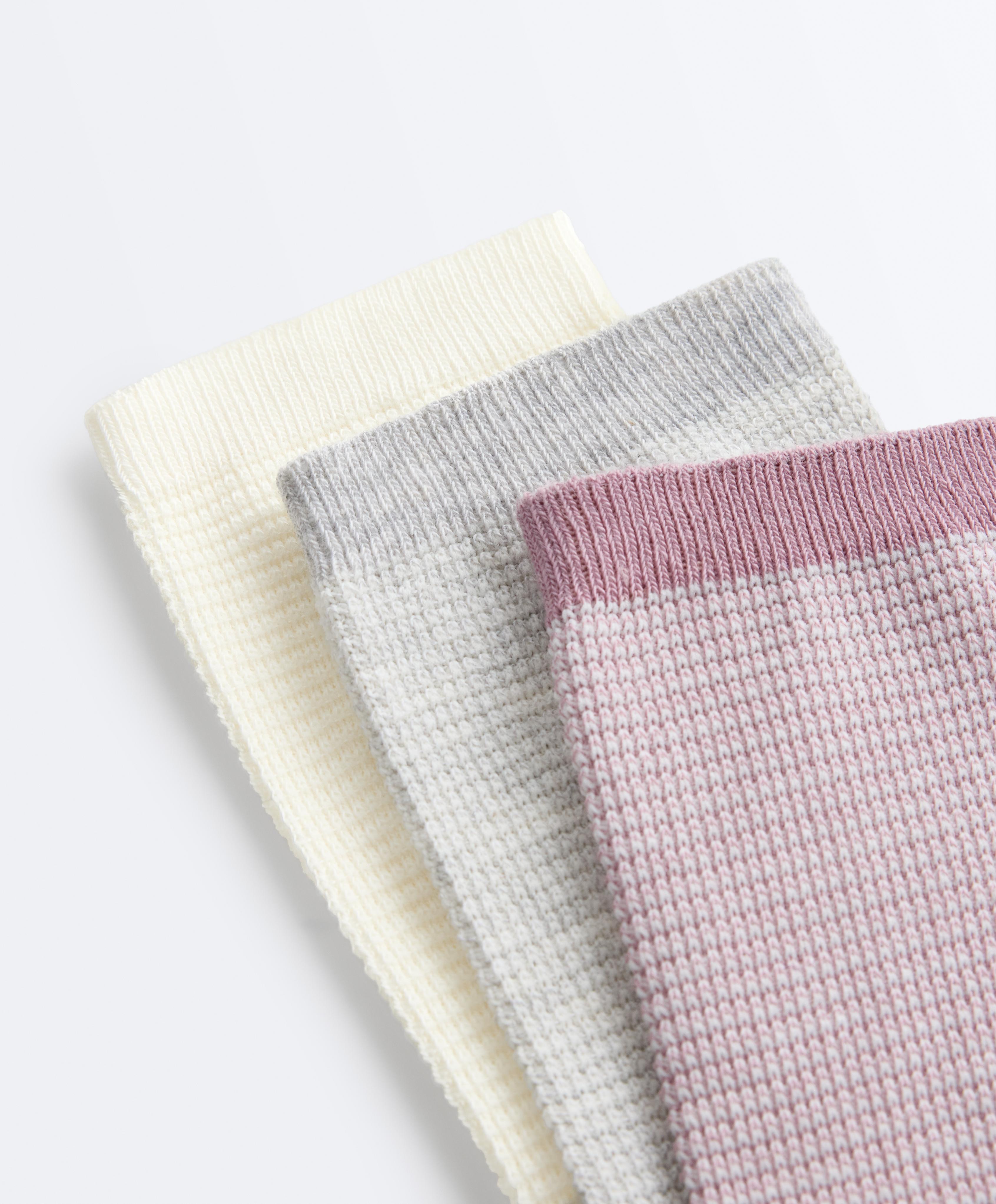3 pairs of classic cotton textured socks — PINK-MAUVE