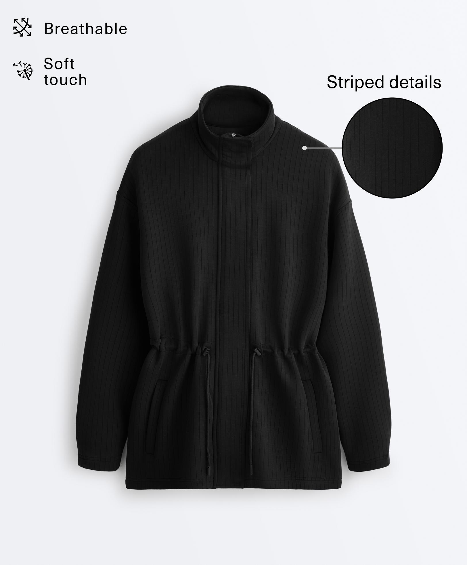 Long Utility jacket with soft-touch modal — BLACK