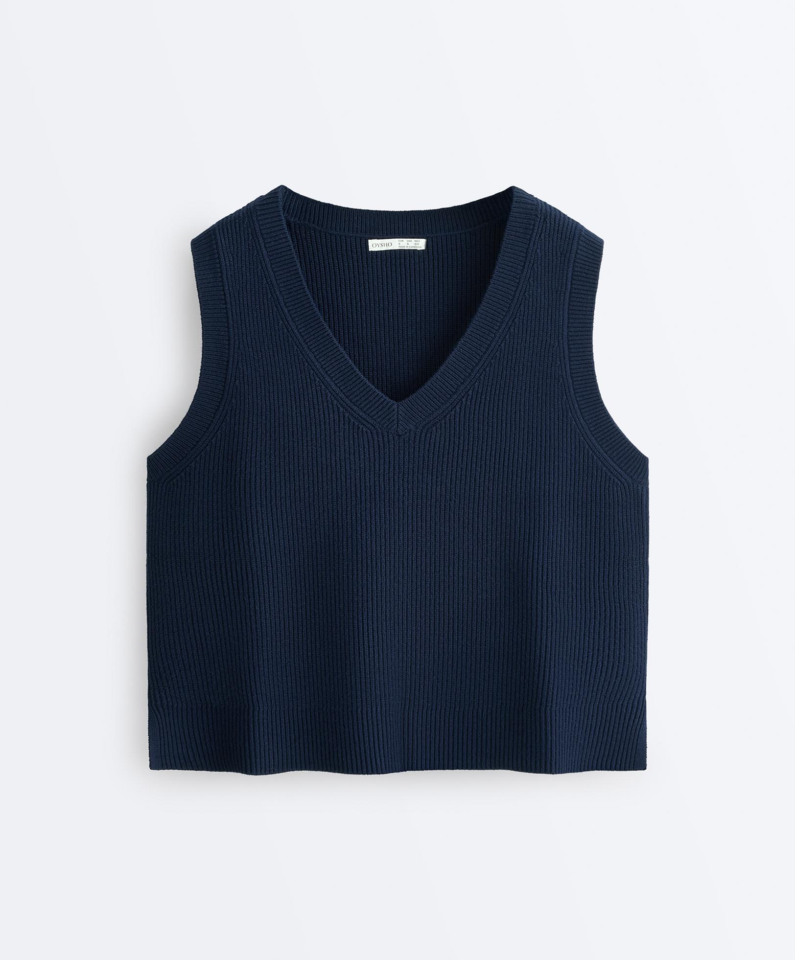 V-neck knit vest — NAVY BLUE