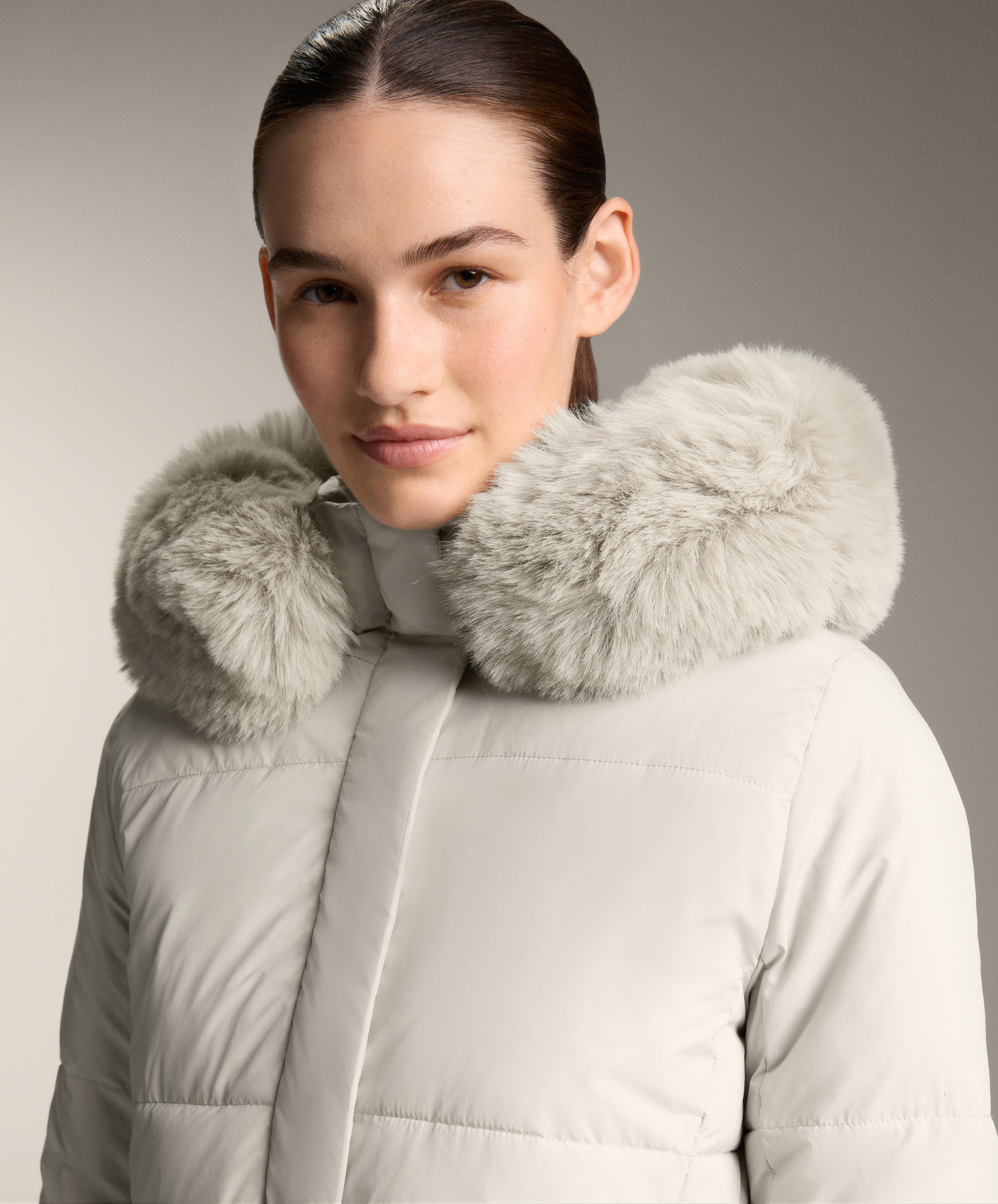 Water-repellent Primaloft® padded midi jacket — STONE               