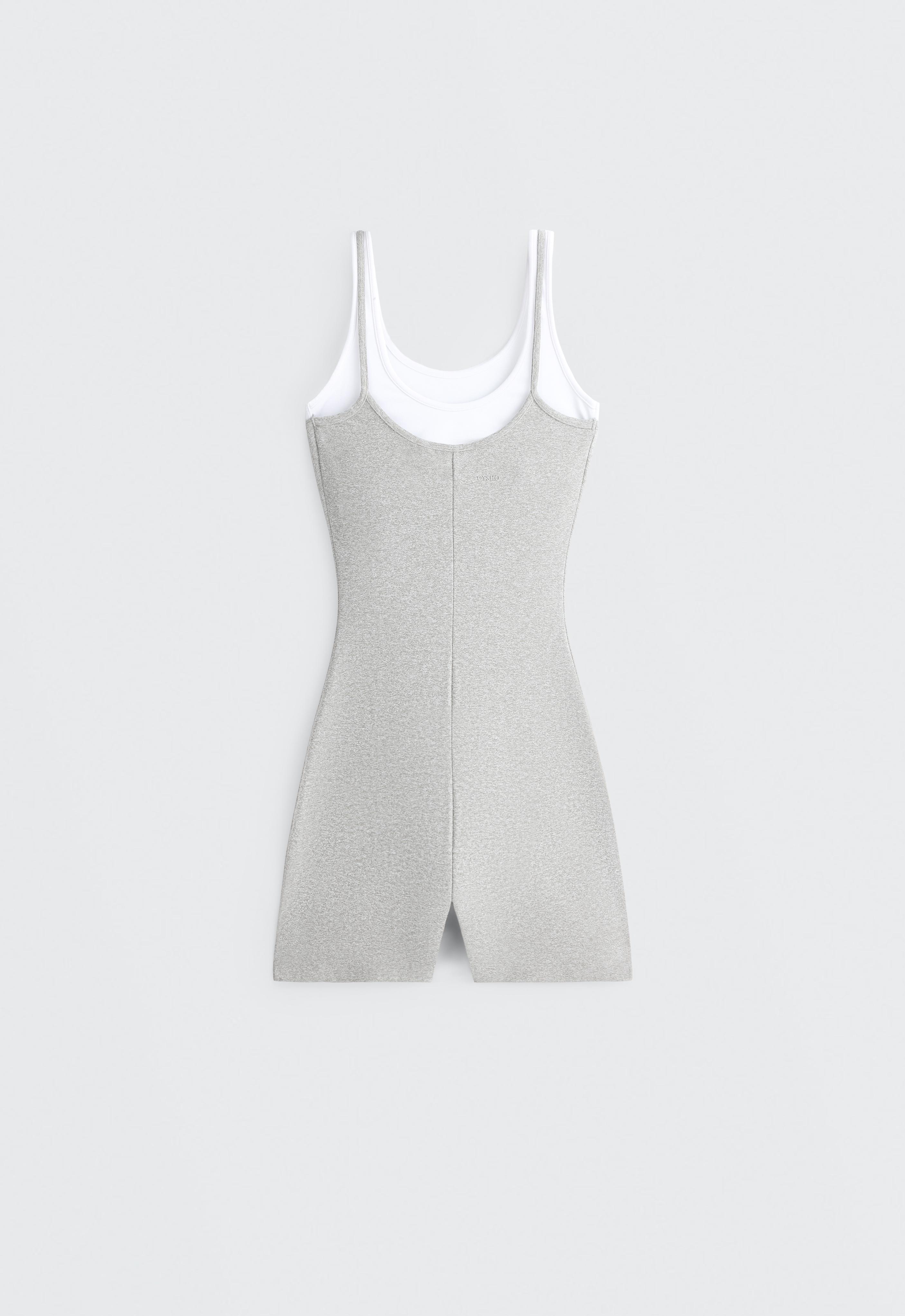 Comfortlux short jumpsuit with heathered overlay — GREY MELANGE