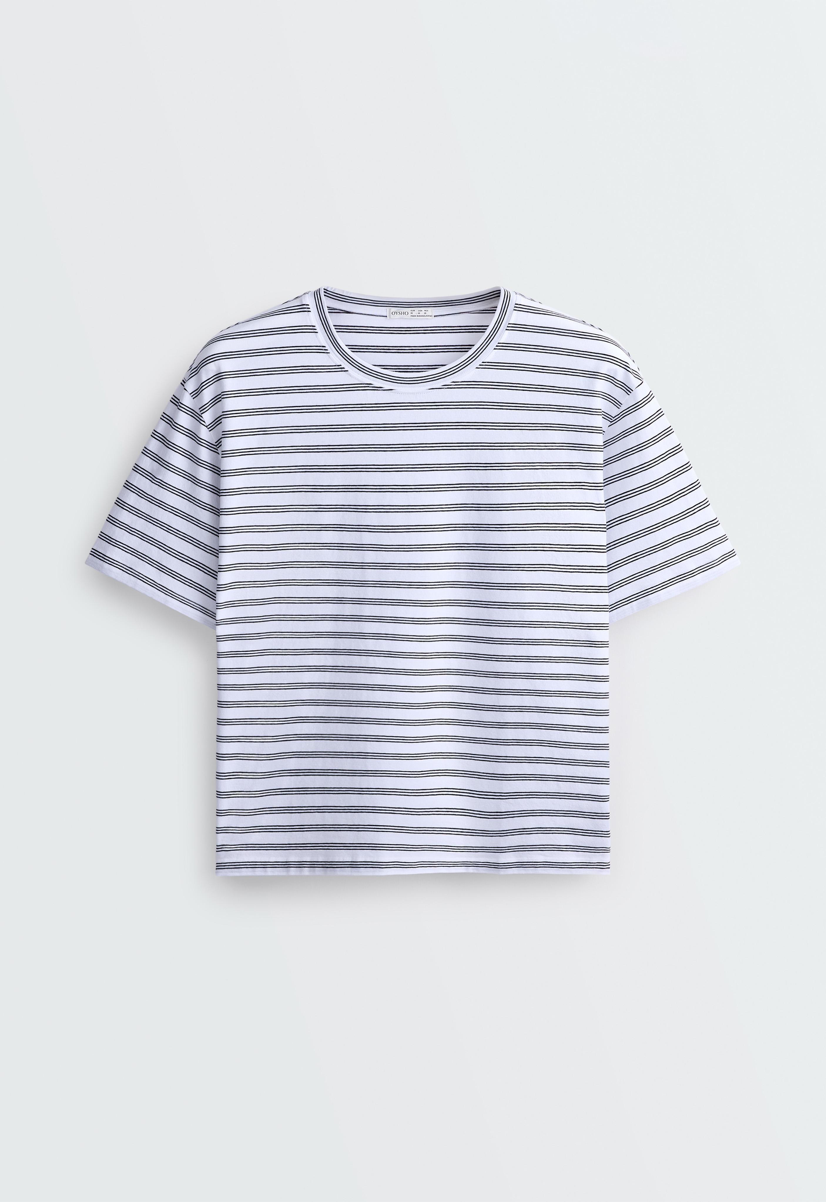 Boxy short-sleeved striped cotton-blend T-shirt — BLACK