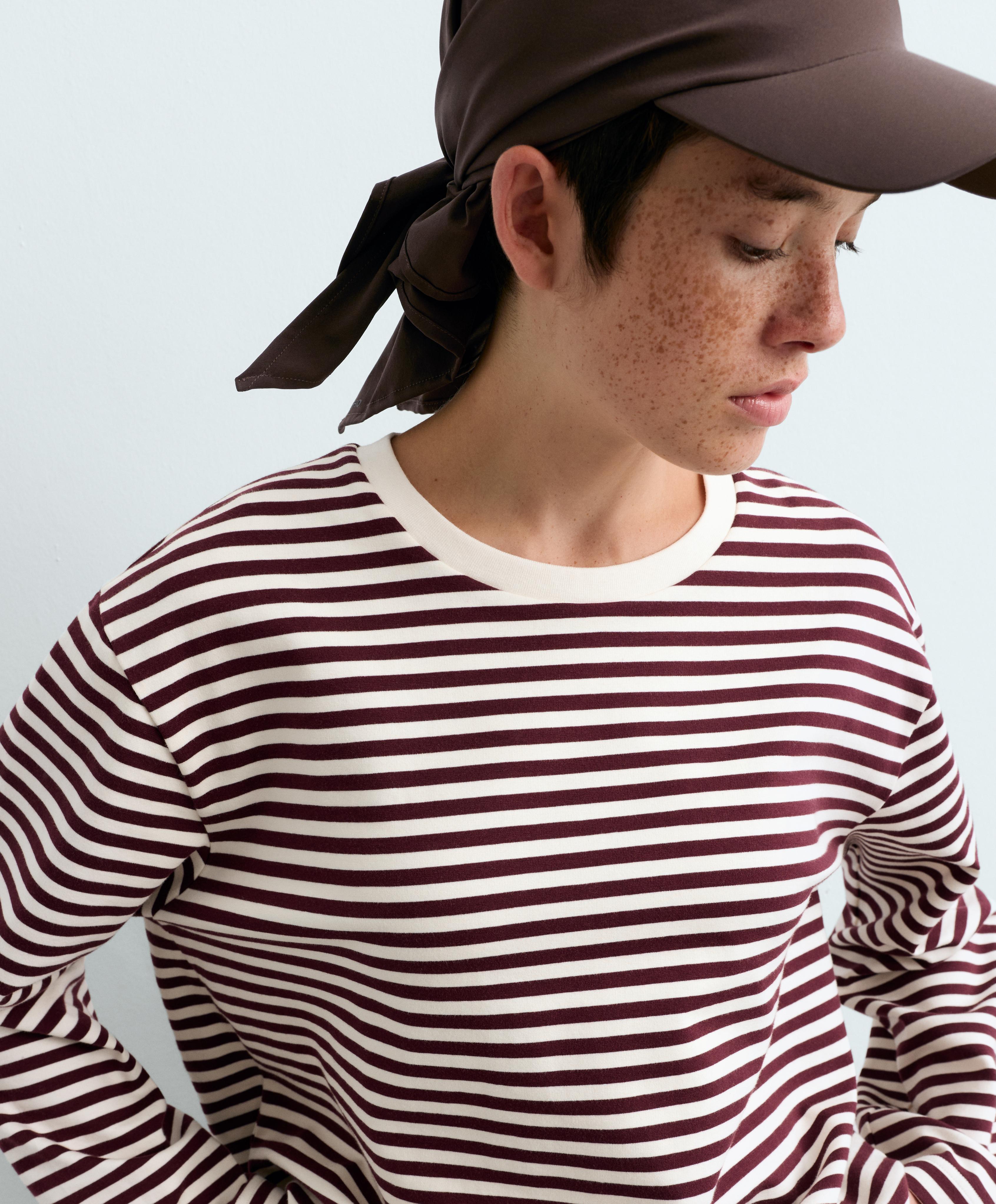 Boxy striped cotton blend long-sleeved T-shirt — PLUM