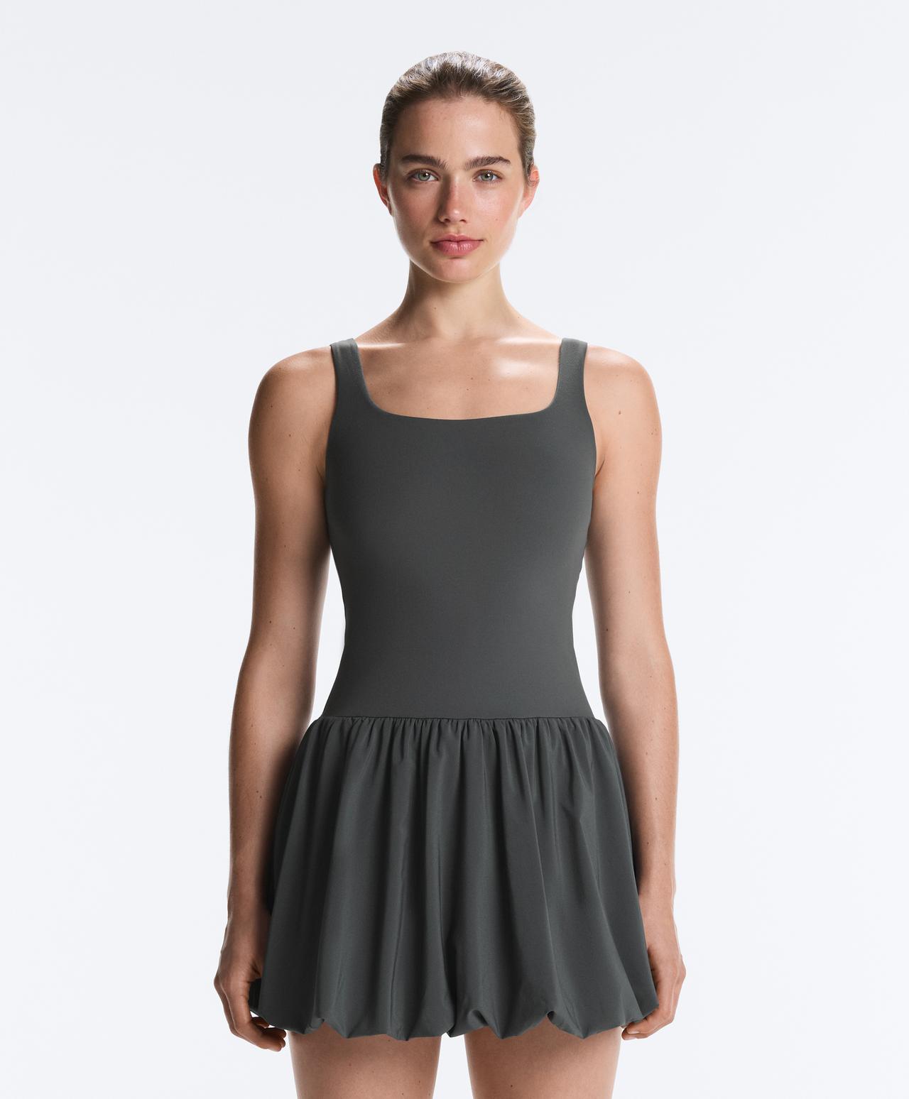 Comfortlux short balloon dress — STEEL GREY