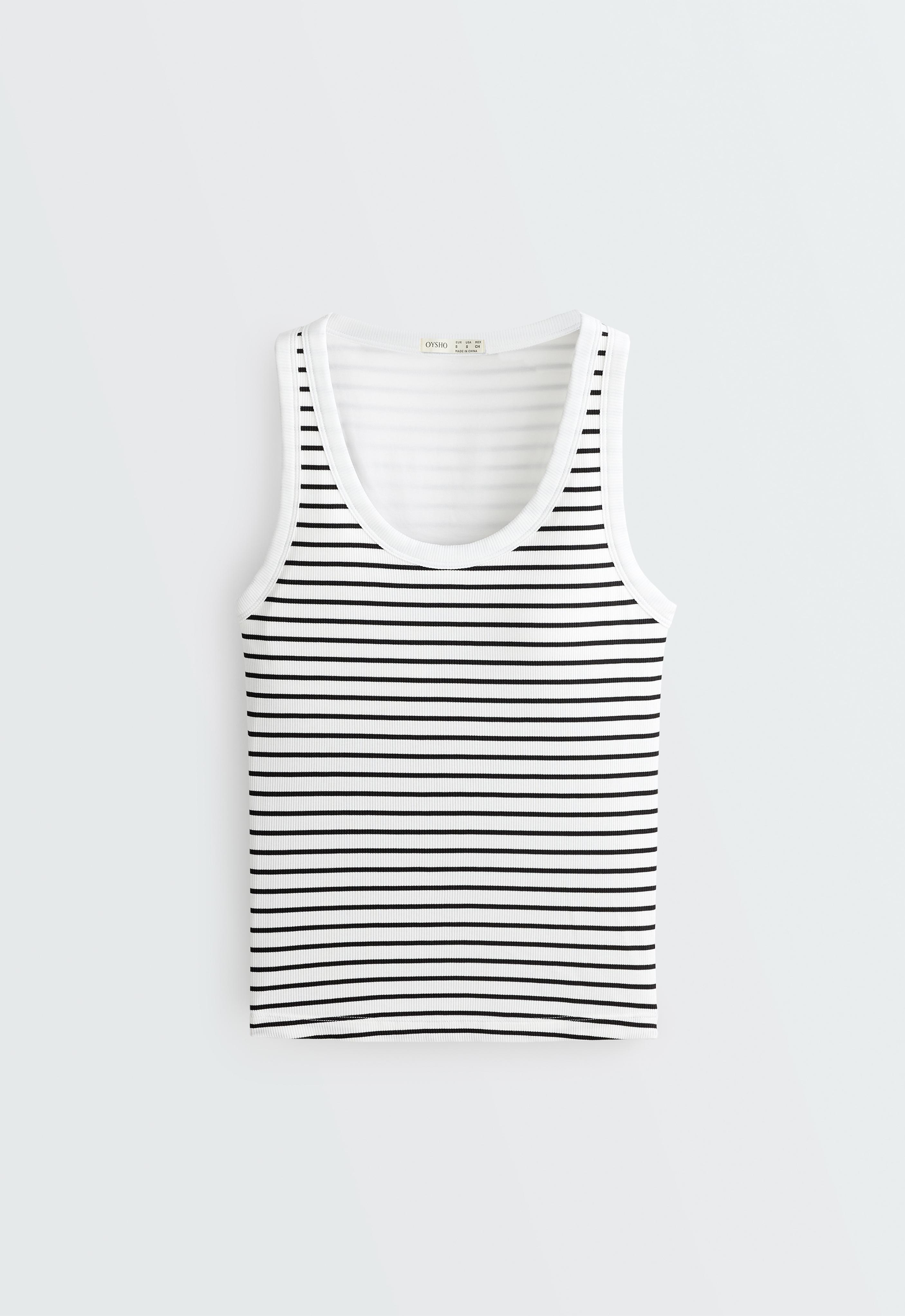 Long modal rib stripe tank top — BLACK