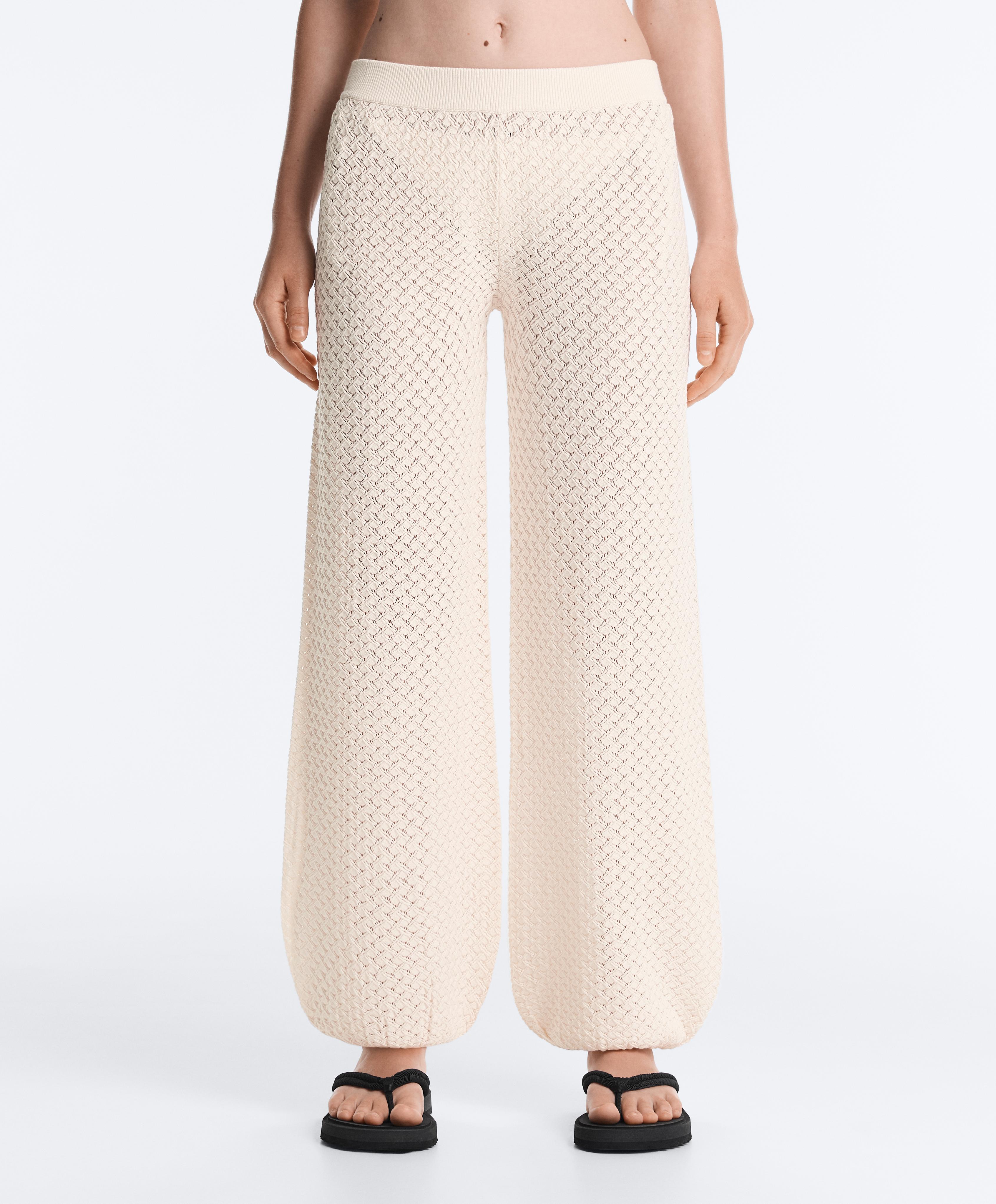 Crochet knit bloomer trousers — PALE ECRU