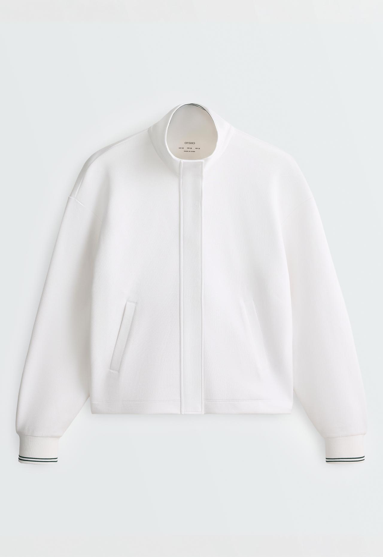 Cotton piqué jacket with piping — WHITE