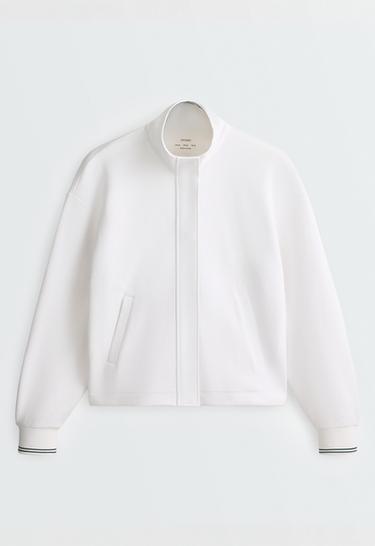 Cotton piqué jacket with piping — WHITE  7