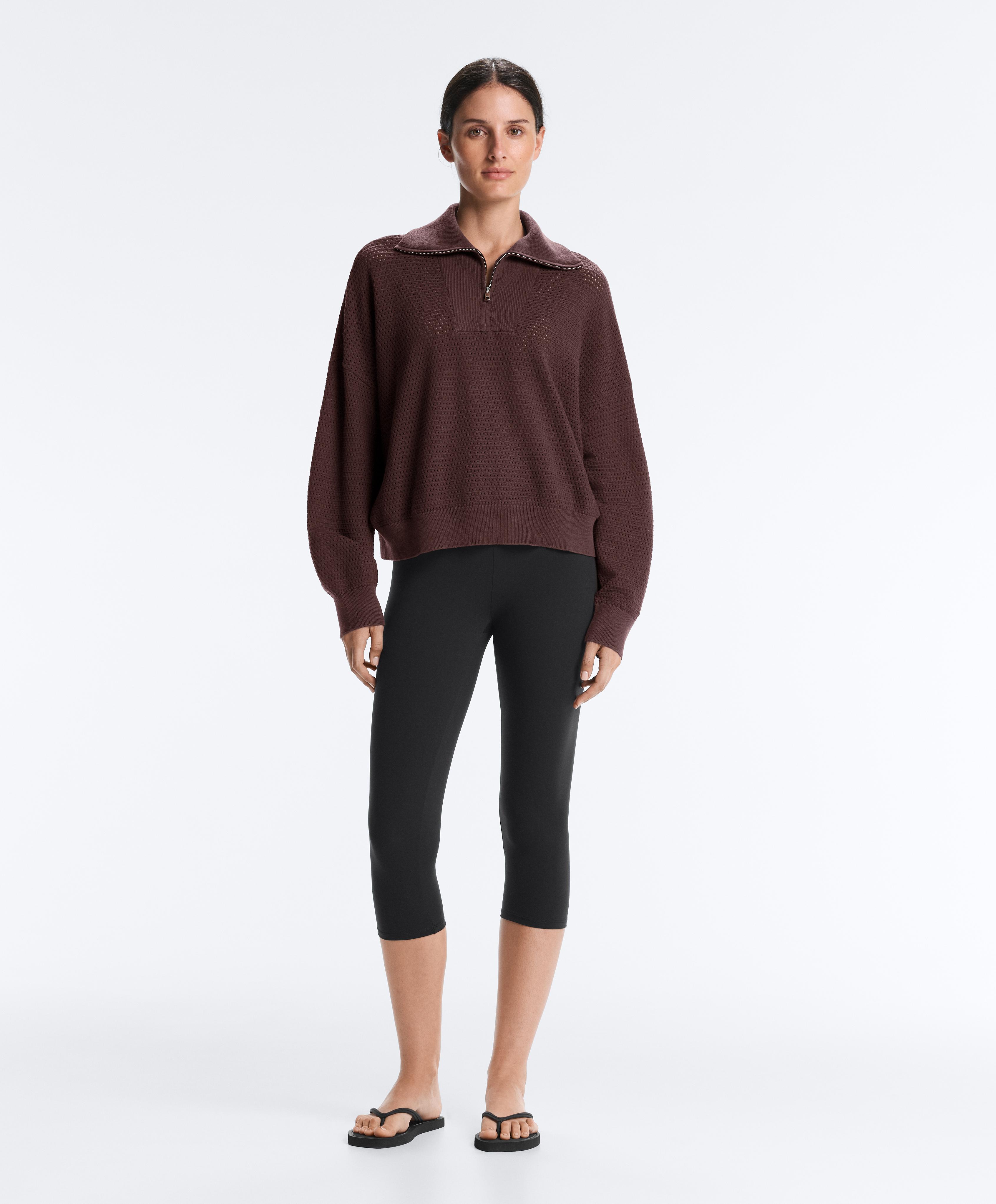 Cotton-blend open knit jumper — CHOCOLATE