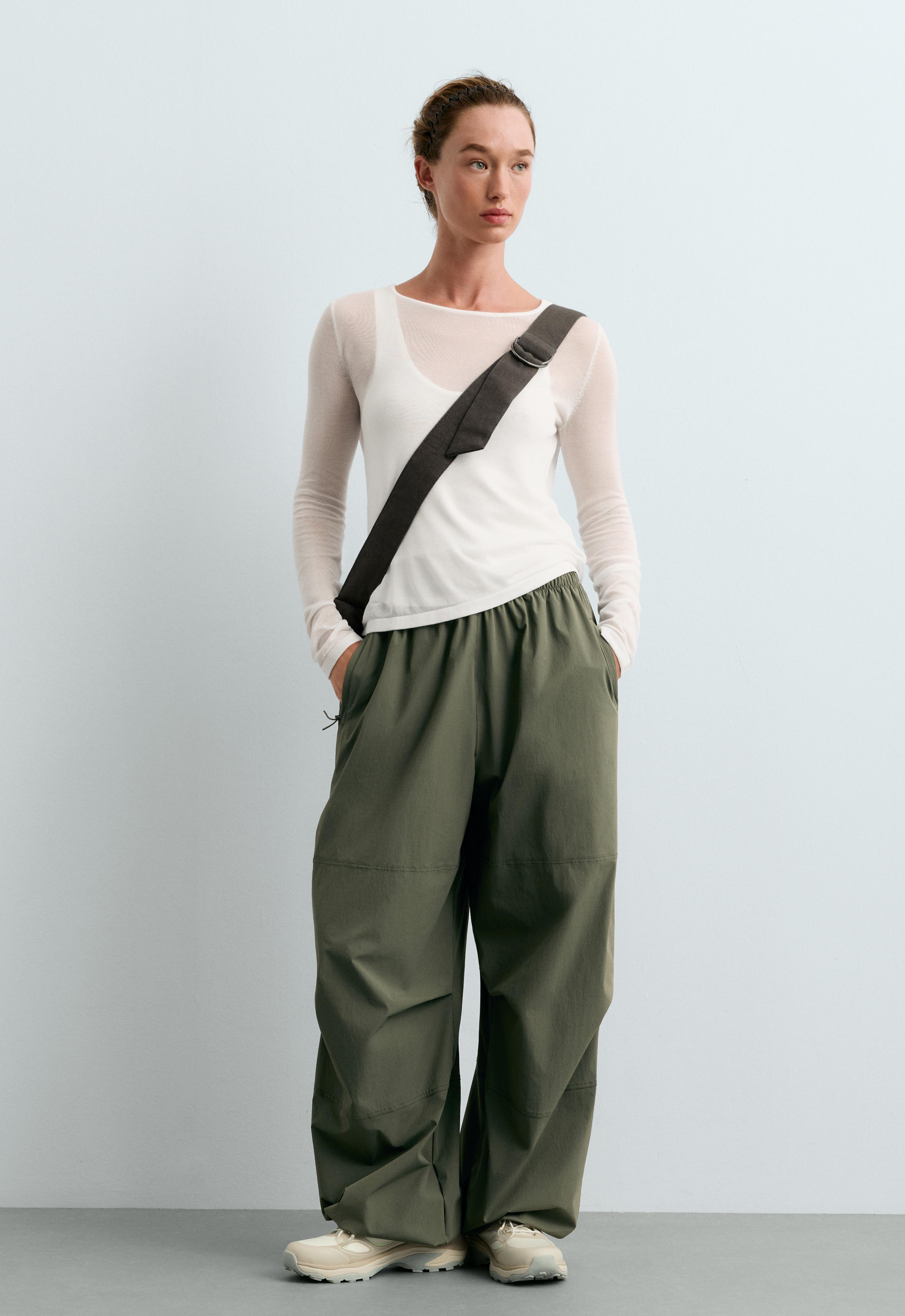 Long-sleeved sheer double-layer top — WHITE 