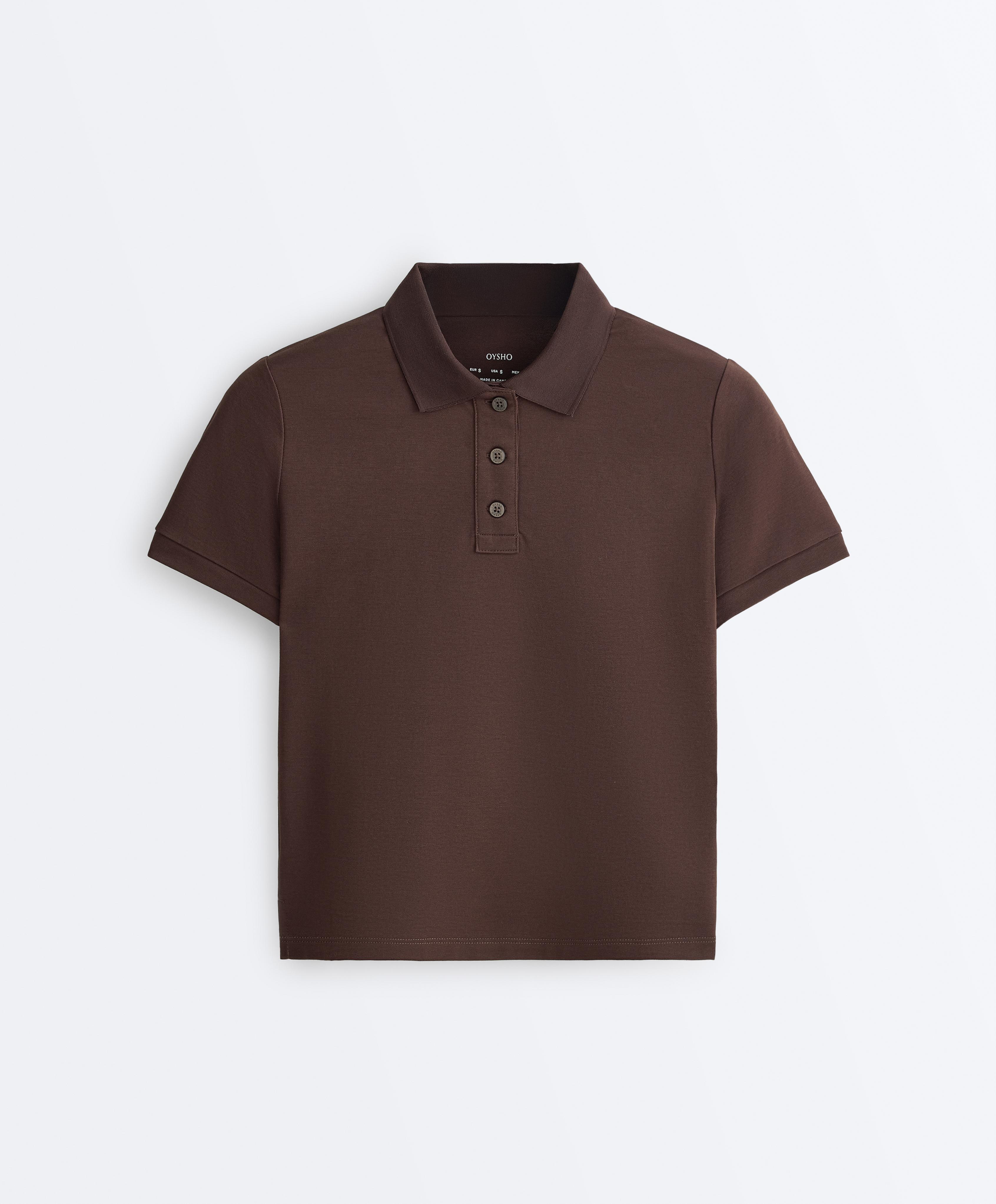 Slim-fit piqué cotton polo shirt — DARK BROWN