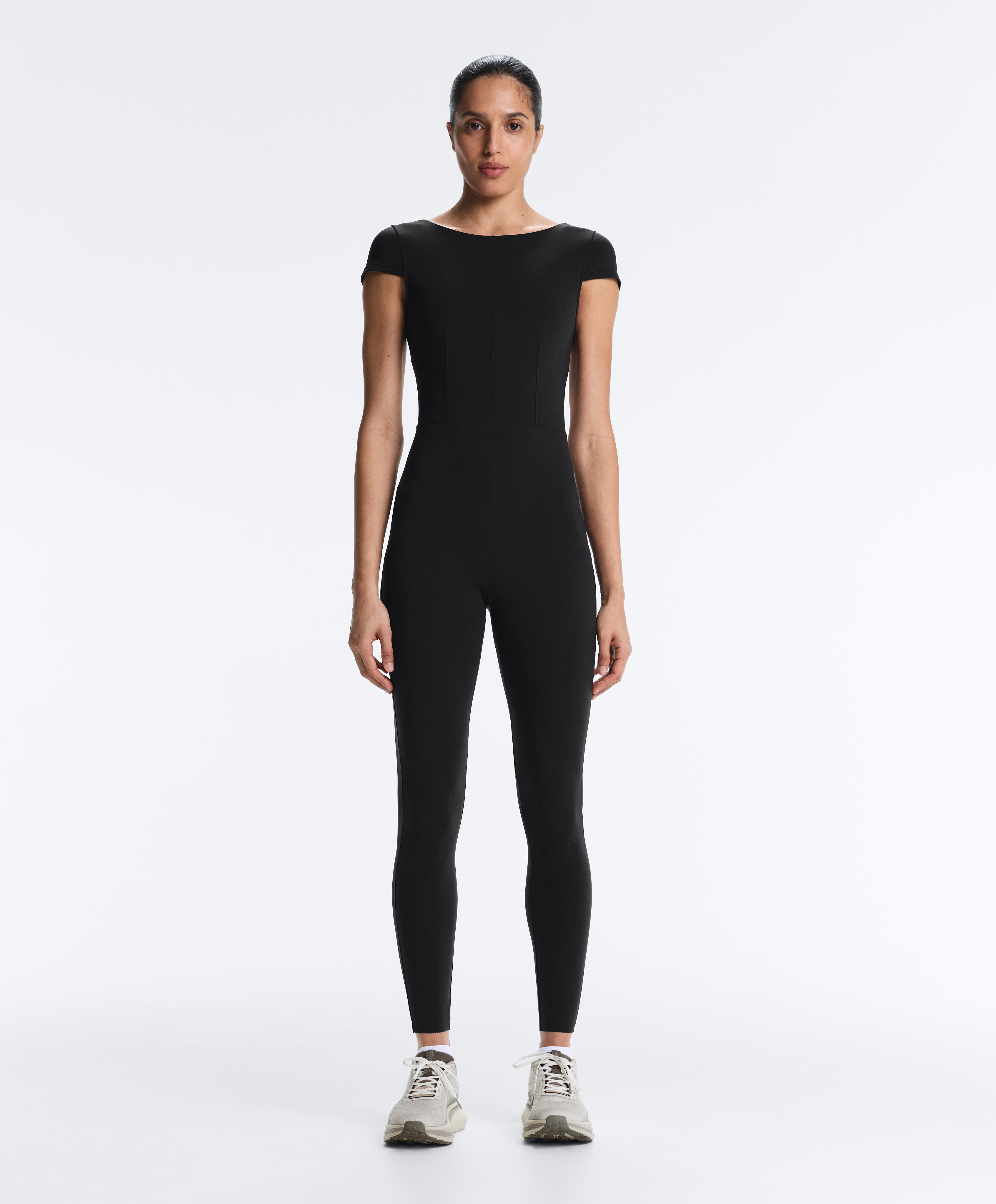 Long Compressive short sleeve jumpsuit — BLACK