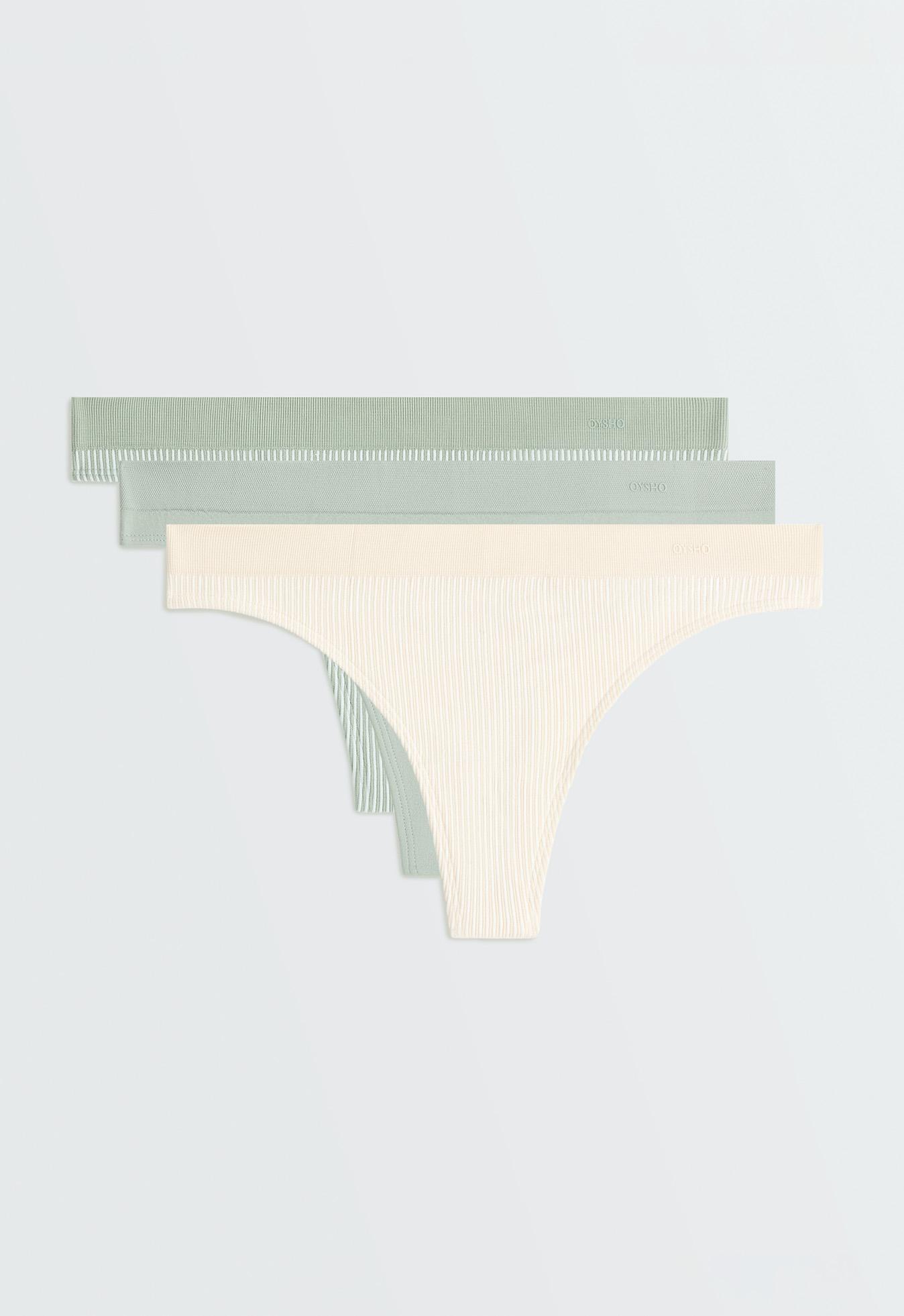 3 soft-touch seamless openwork thongs — APPLE GREEN