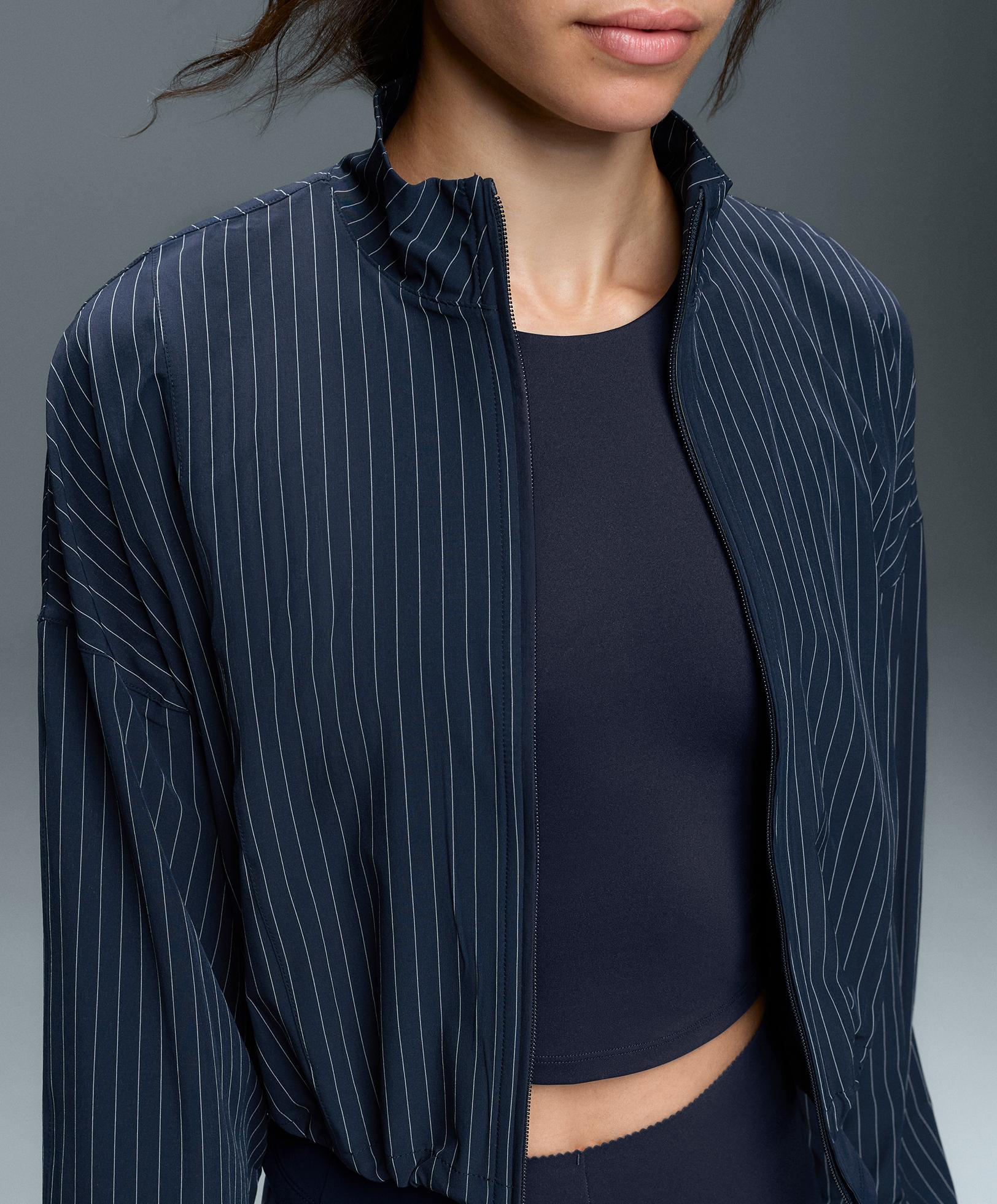Pinstripe water-repellent technical jacket — NAVY BLUE