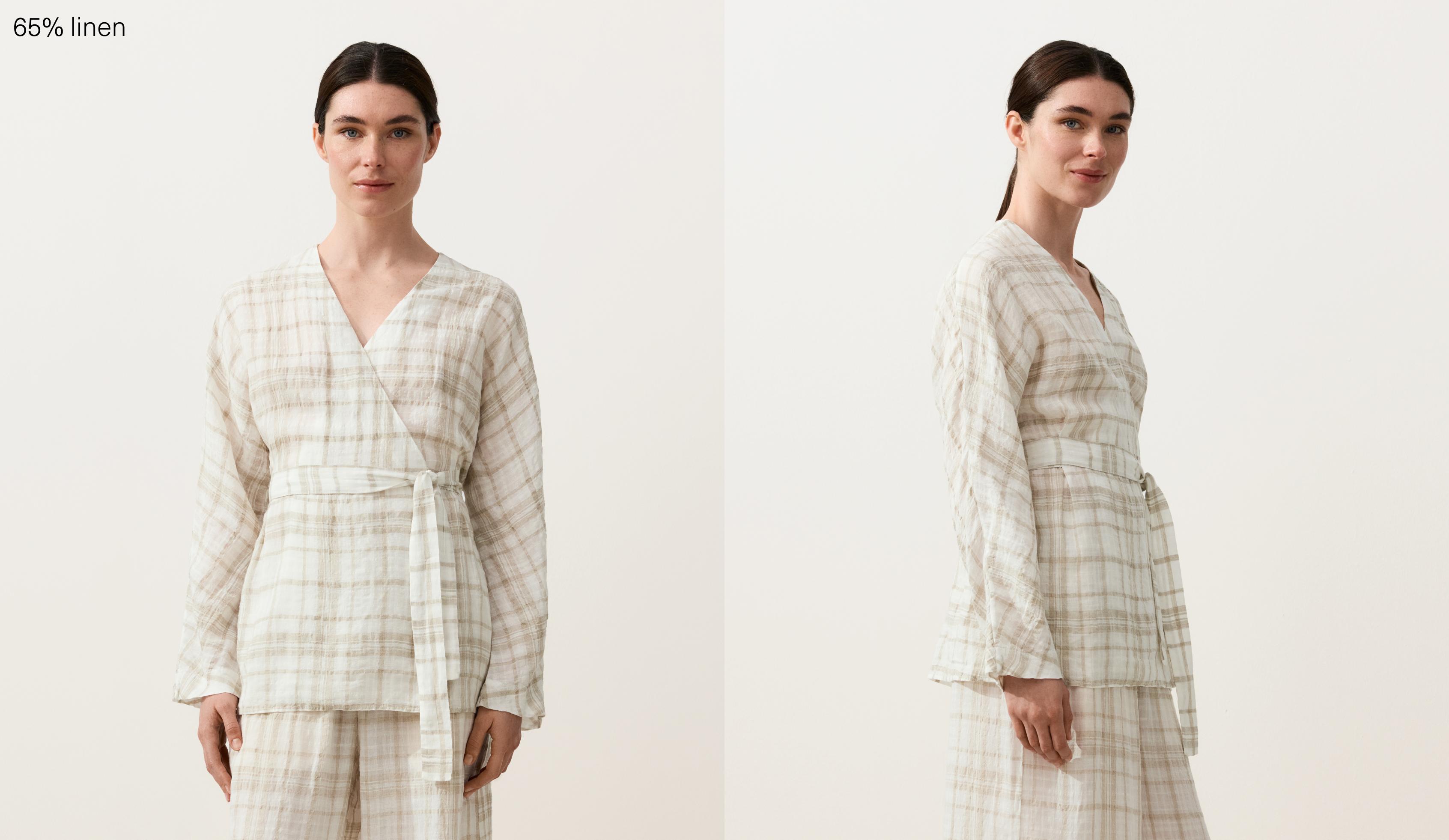 Check linen and lyocell blend kimono shirt — NOUGAT