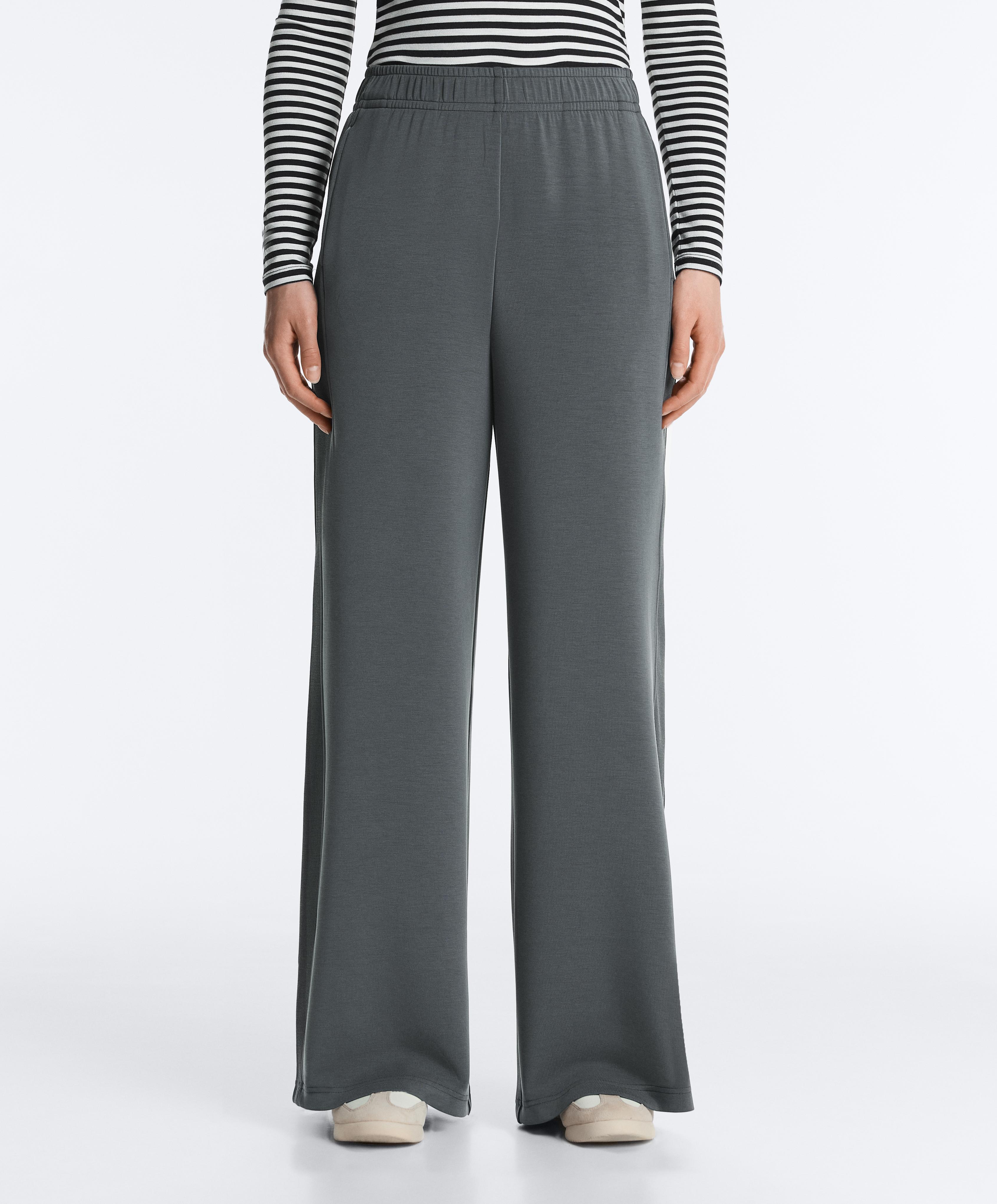 Side rib straight-leg trousers with soft-touch modal — ASPHALT