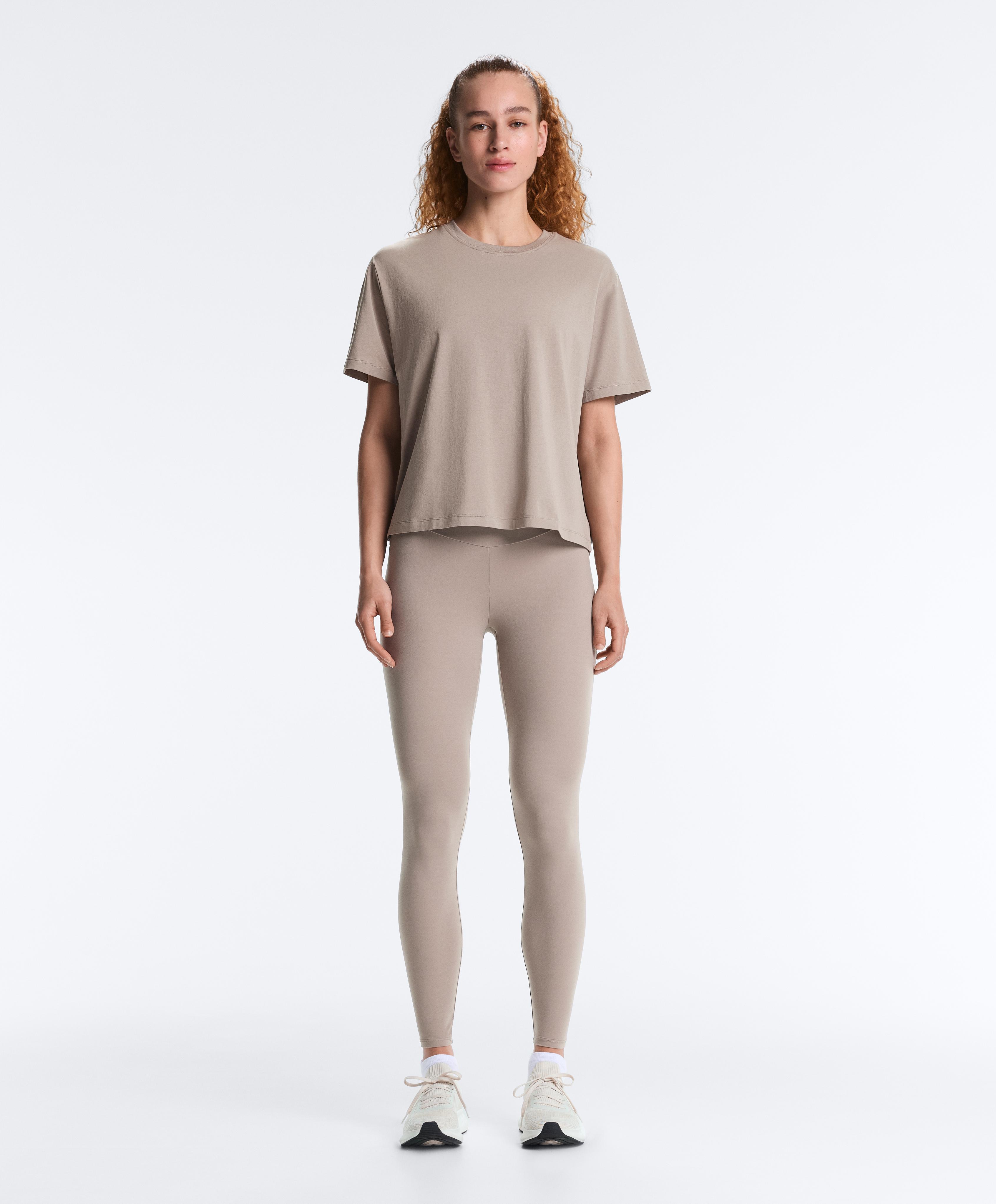 Boxy cotton blend T-shirt — PALE TAUPE