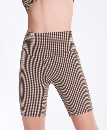 20cm high-rise Comfortlux gingham biker leggings — DARK REDDISH‑BROWN 5