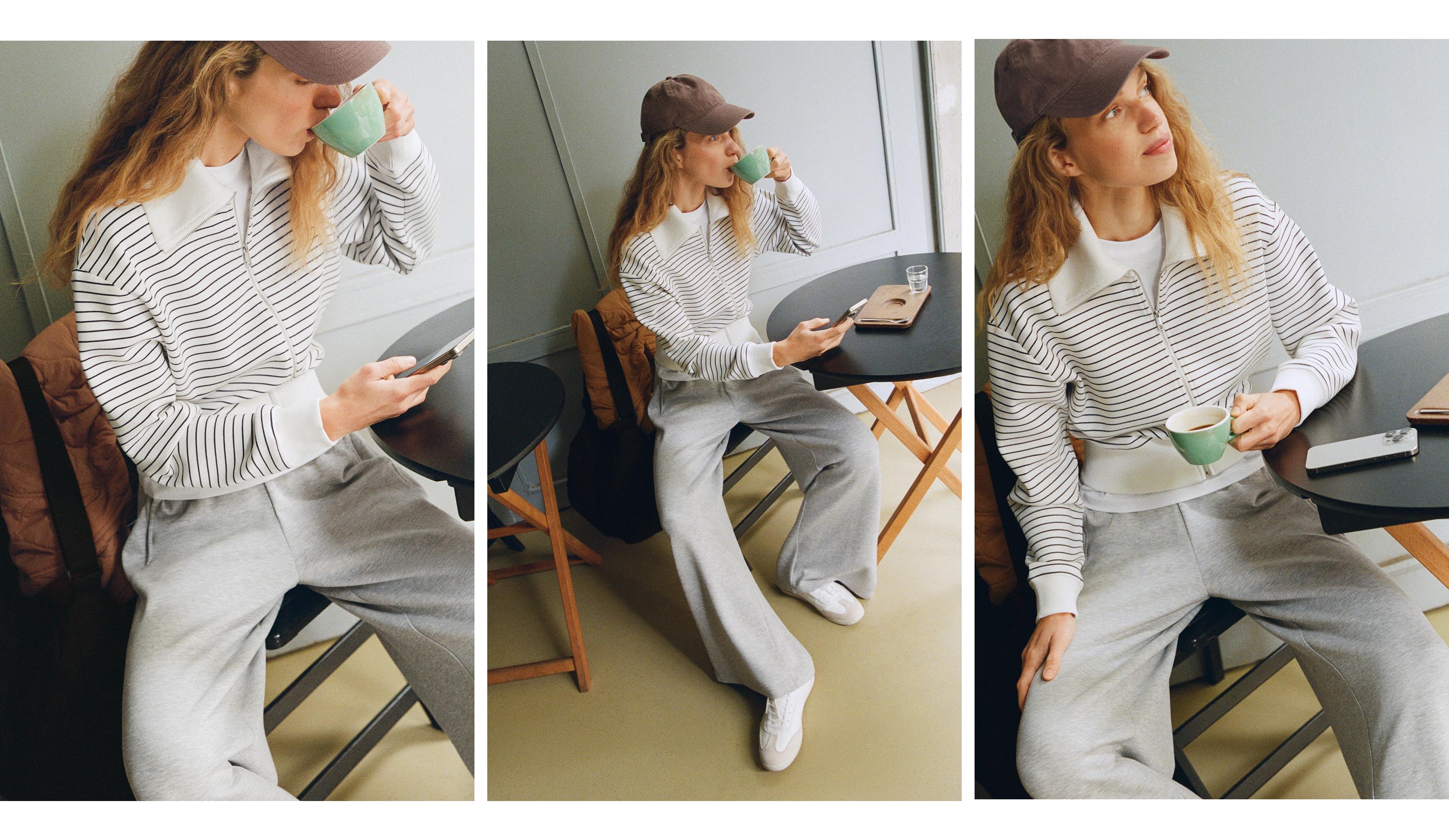 Striped rib neck jacket with cotton