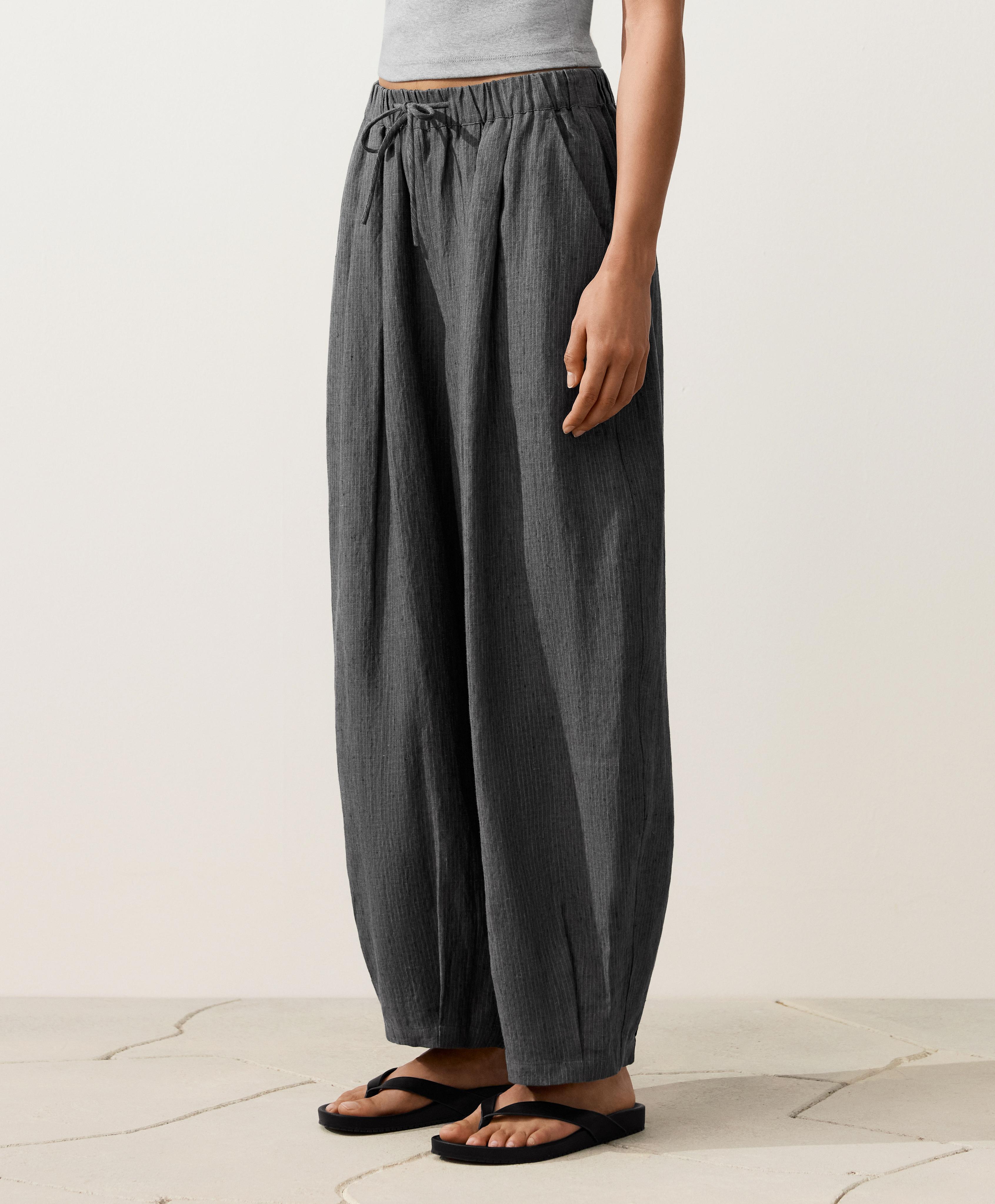100% linen striped balloon trousers — DARK ANTHRACITE