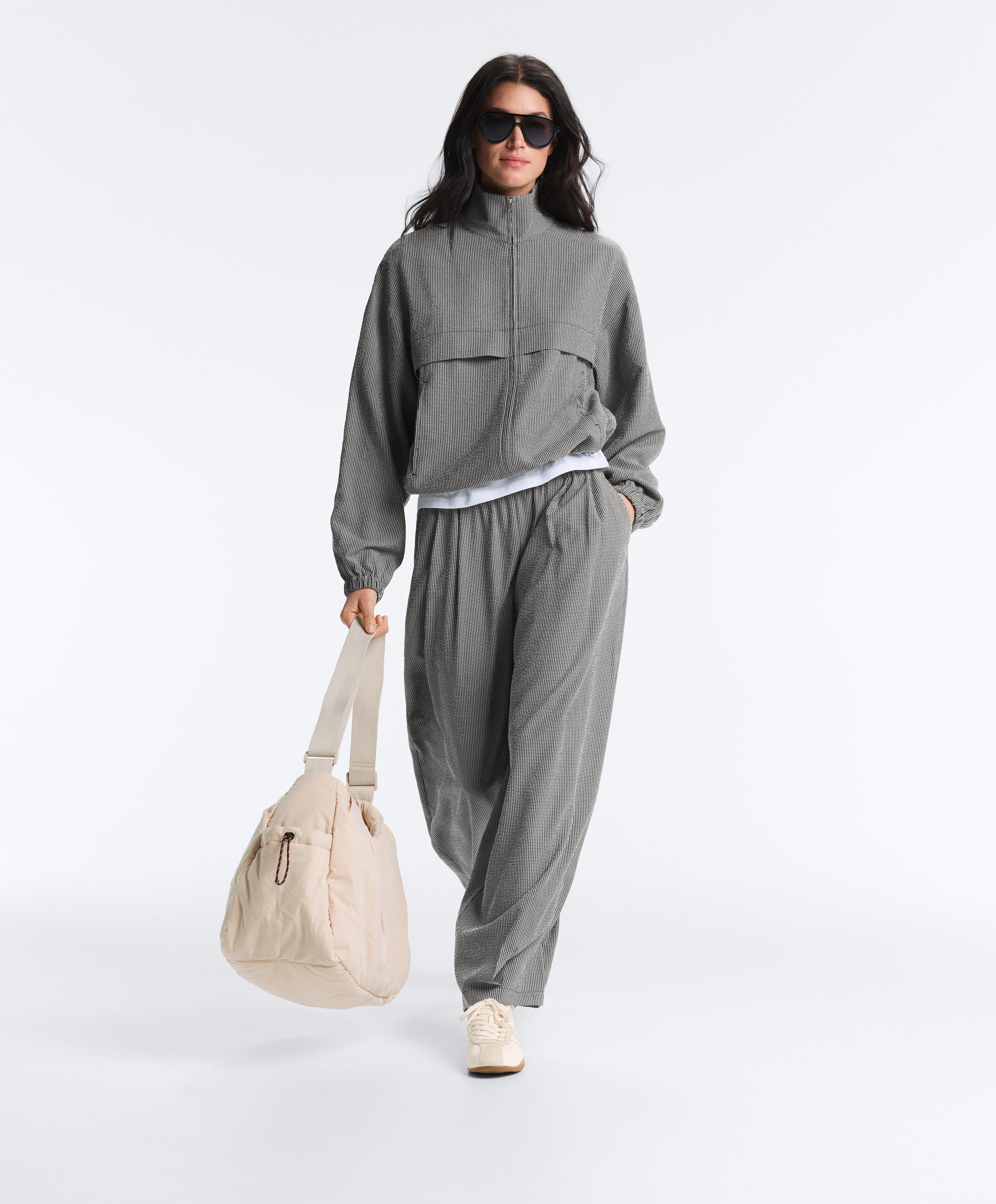Gingham lyocell blend balloon trousers — DUSTY BLACK