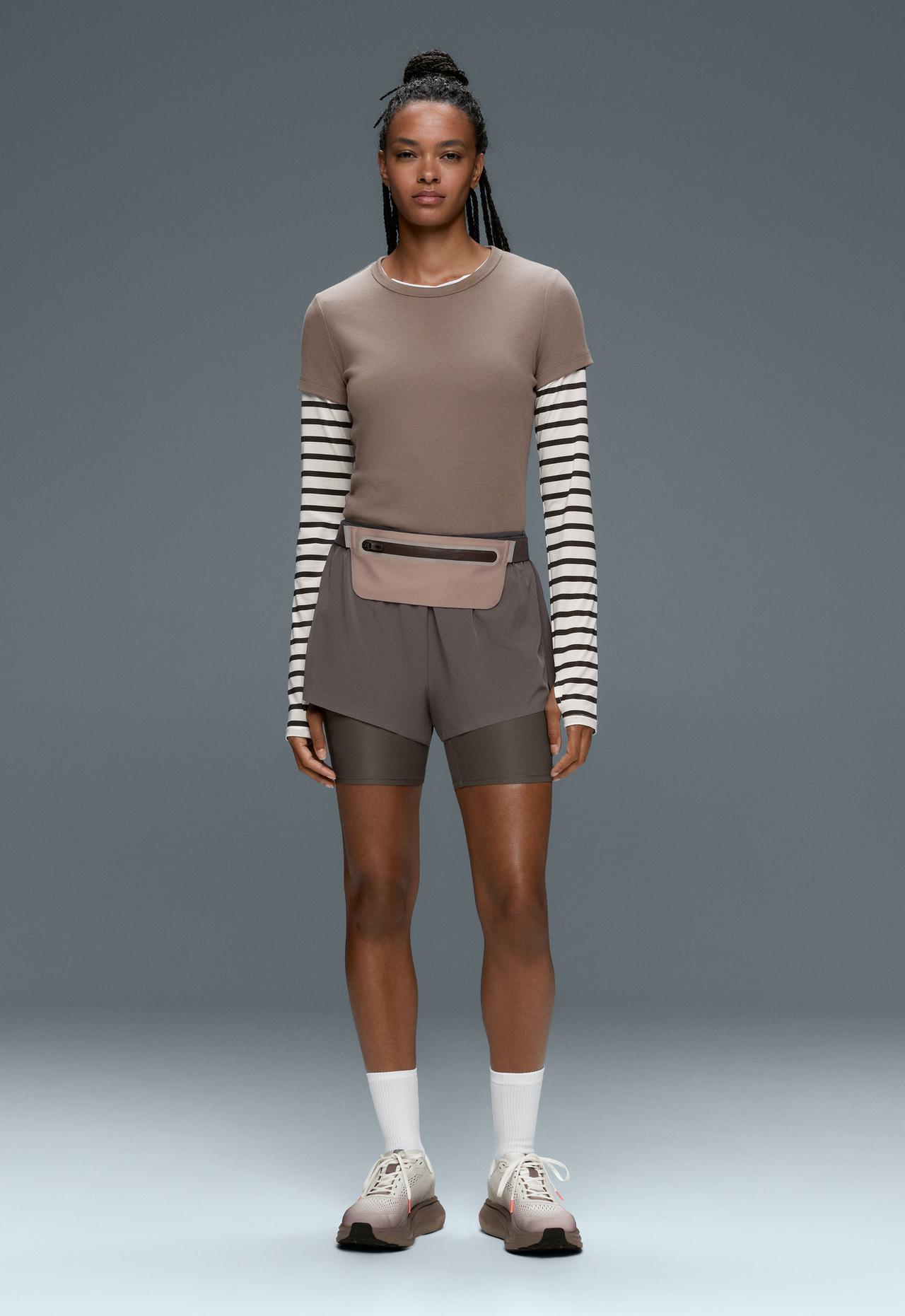 Technical mid rise 2-in-1 shorts — CHARCOAL GREY