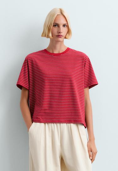 Striped regular short-sleeved T-shirt — RED 2