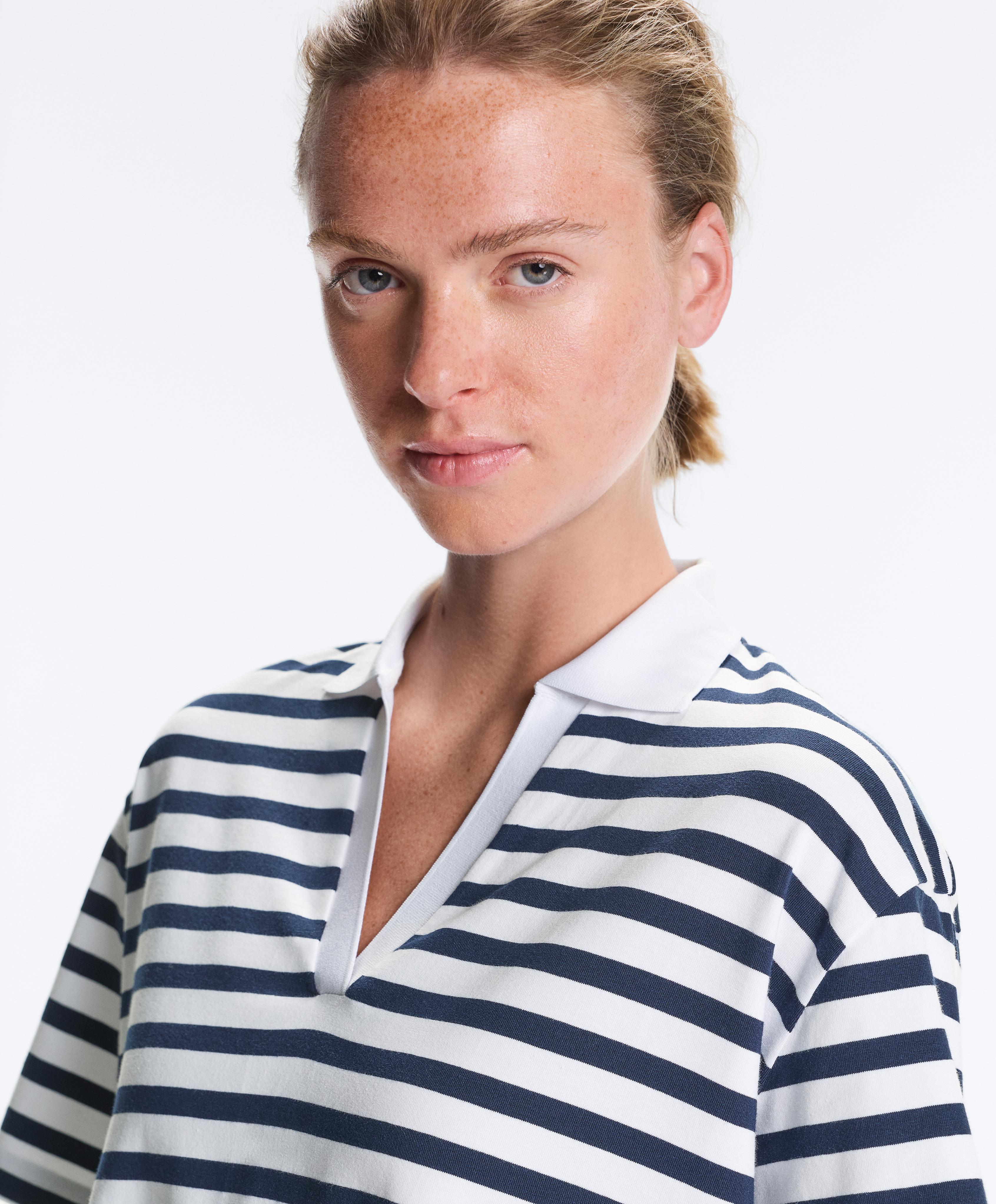 Boxy short-sleeved polo neck cotton blend T-shirt — NAVY BLUE