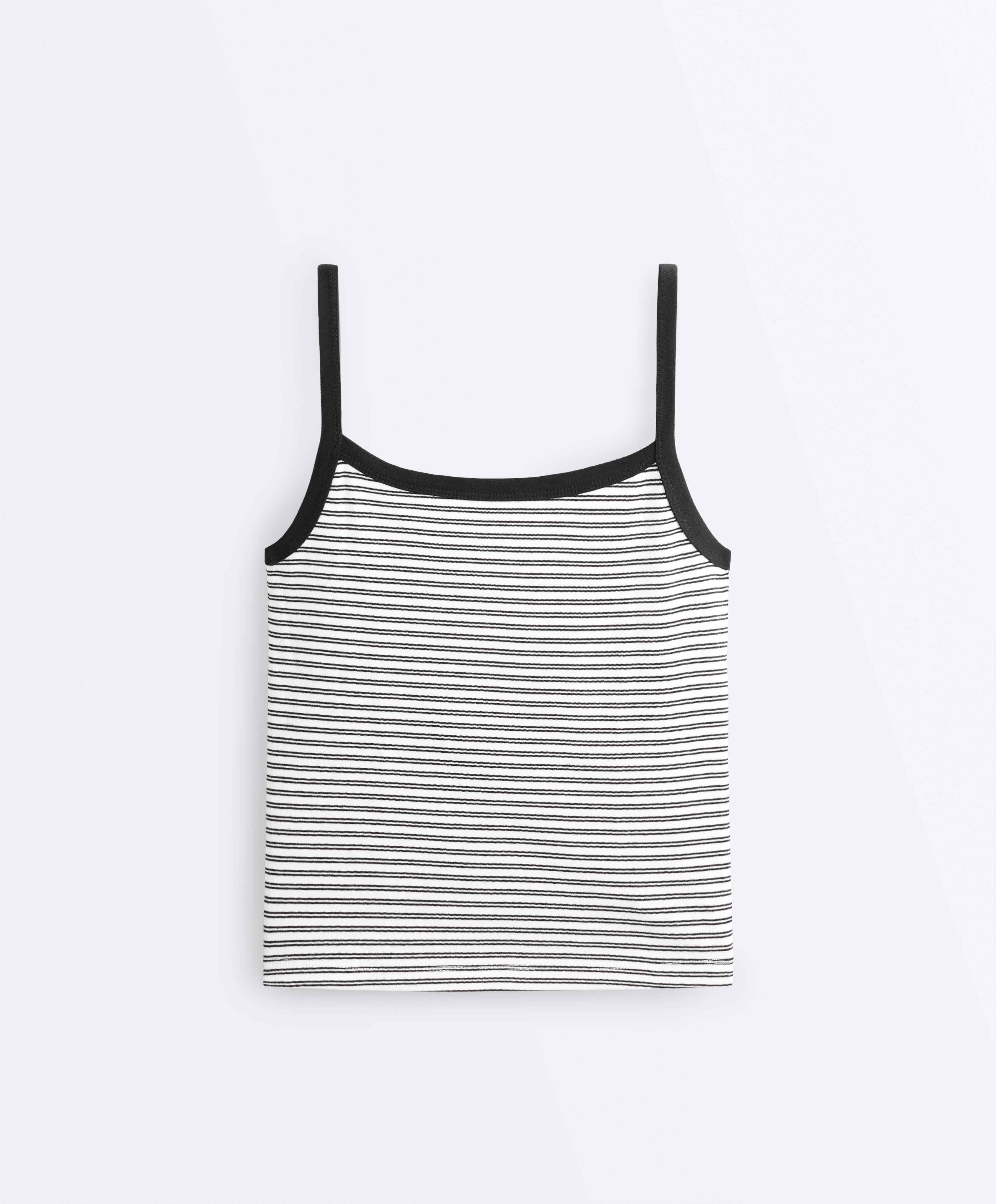 Gestreept geribbeld T-shirt met bandjes van katoenmix