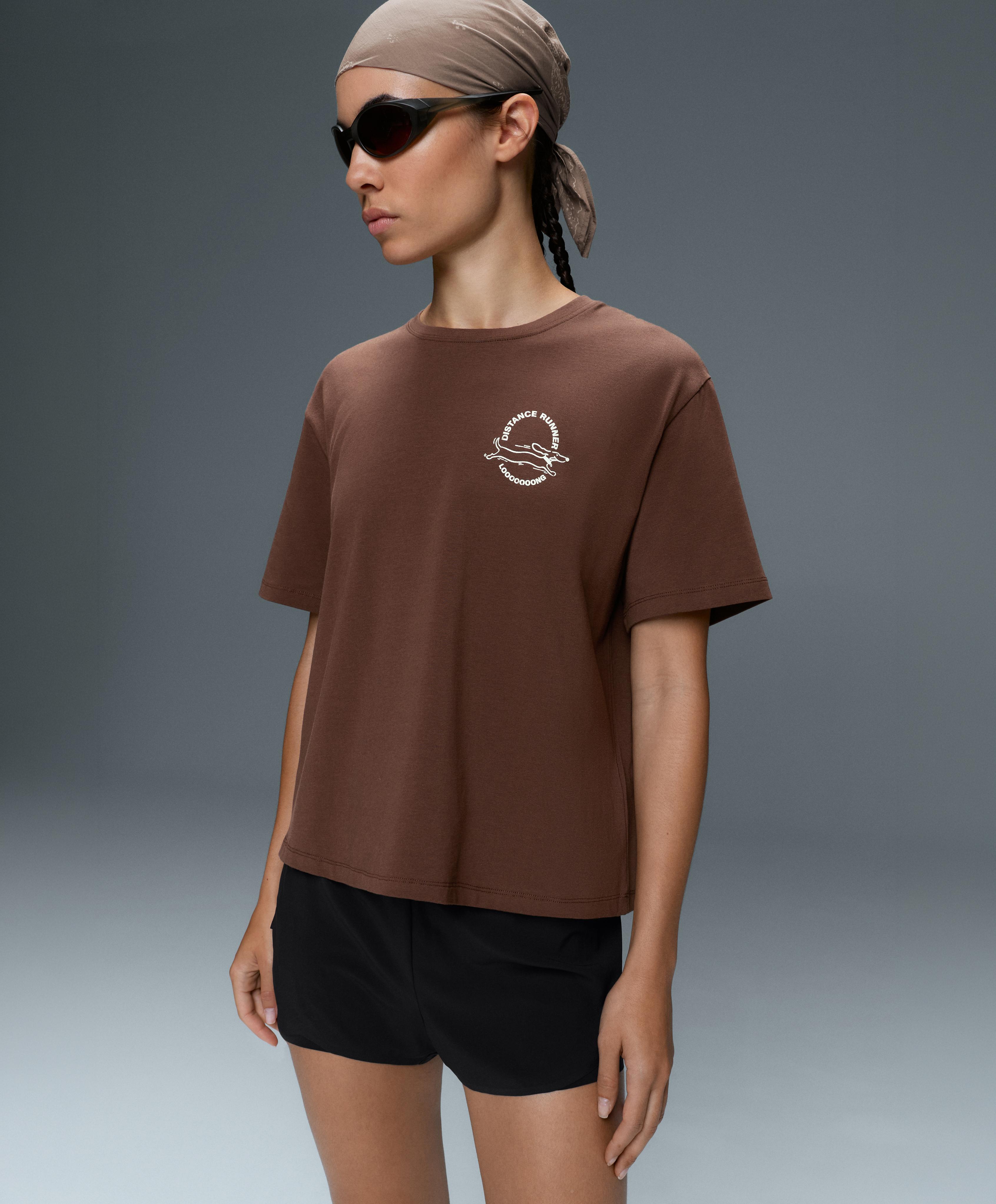 Boxy cotton blend short-sleeved T-shirt with print — COCOA