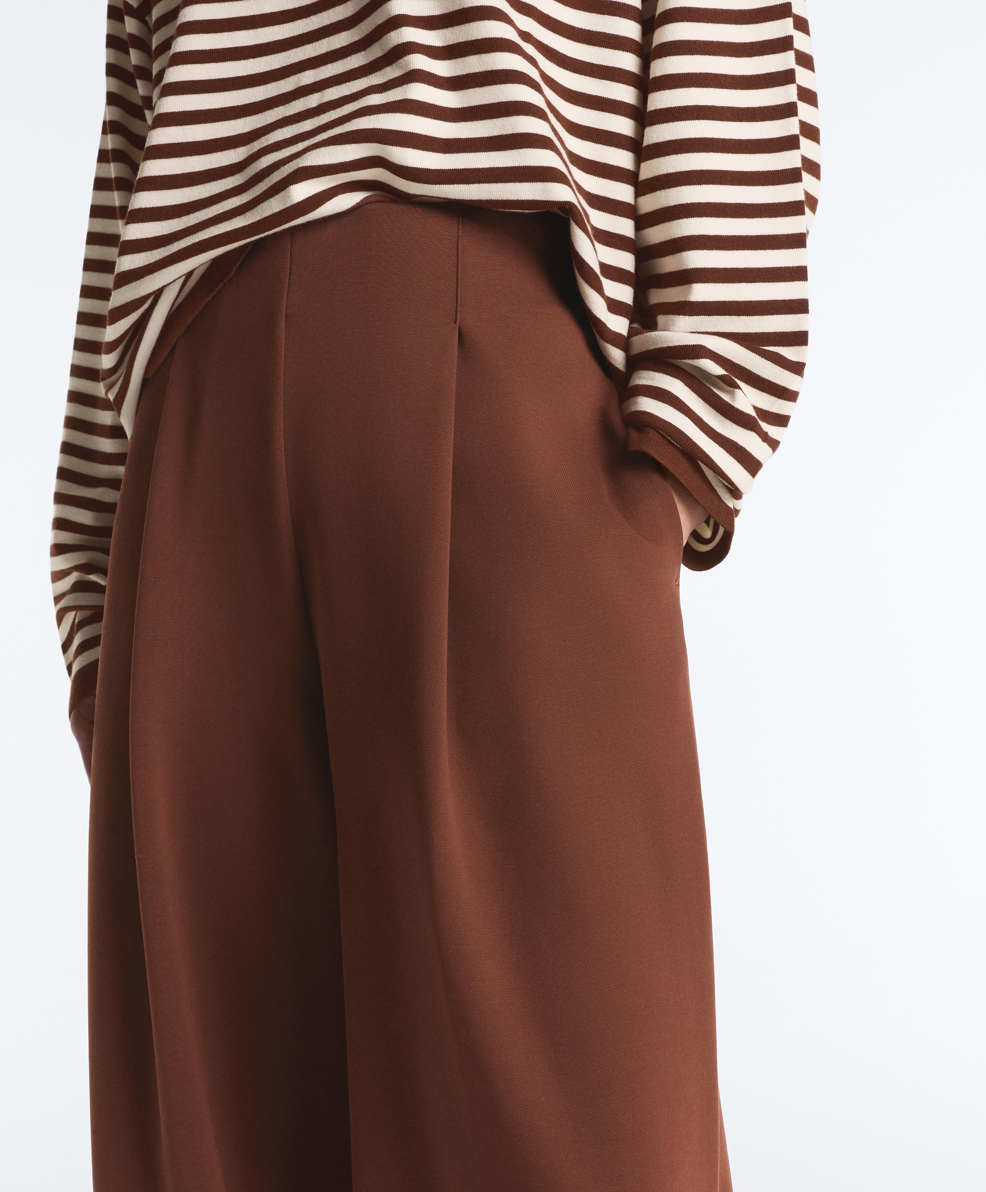 Wide-leg high-rise cotton piqué trousers | OYSHO România