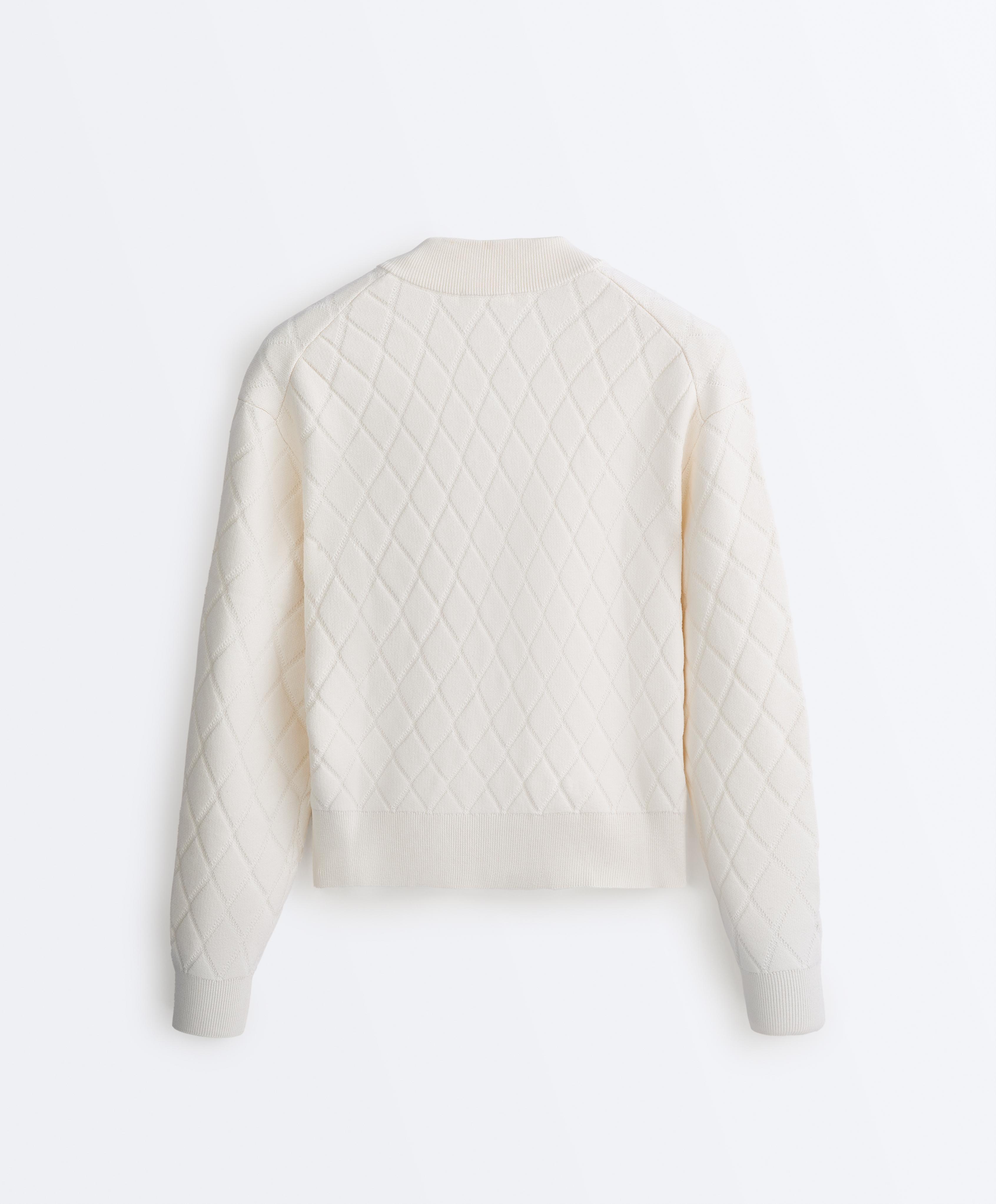 Argyle knit jacket — PALE ECRU